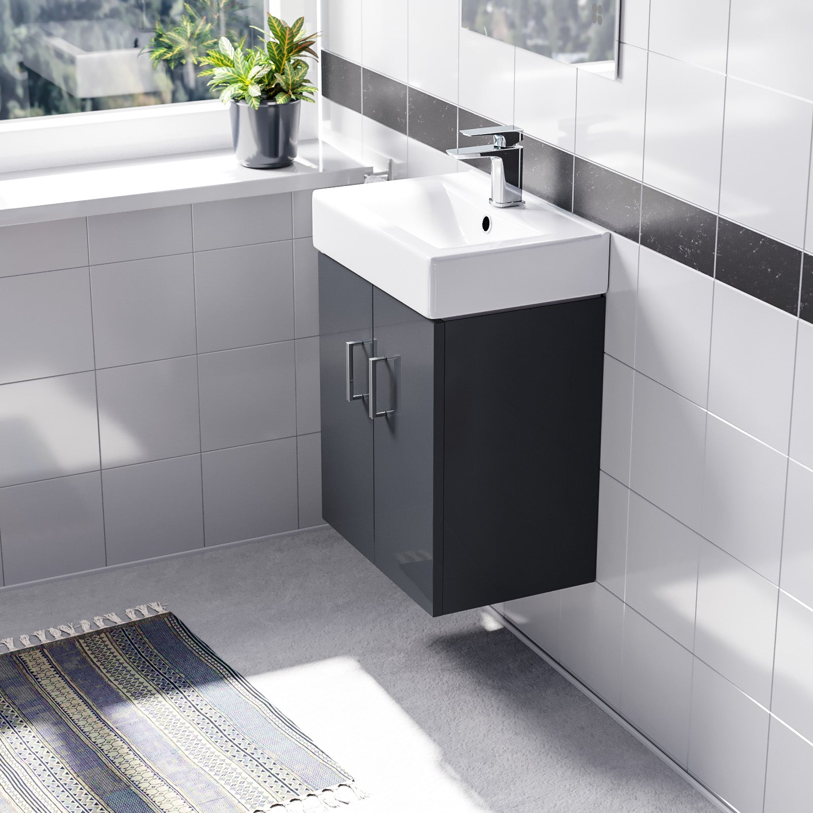 Nanuya 450mm Dark Grey Basin Vanity MDF Cabinet Bathroom Wall Hung Unit