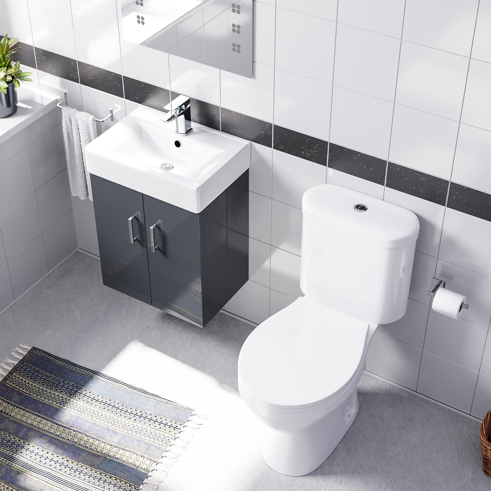 Nanuya Dark Grey 450mm Wall Hung Basin Vanity Unit and Close Coupled Toilet