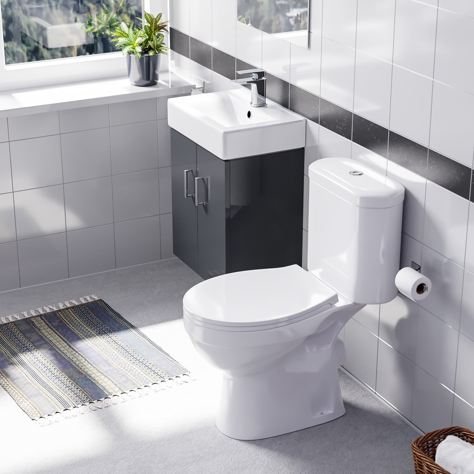 Nanuya Dark Grey 450mm Wall Hung Basin Vanity Unit and Close Coupled Toilet