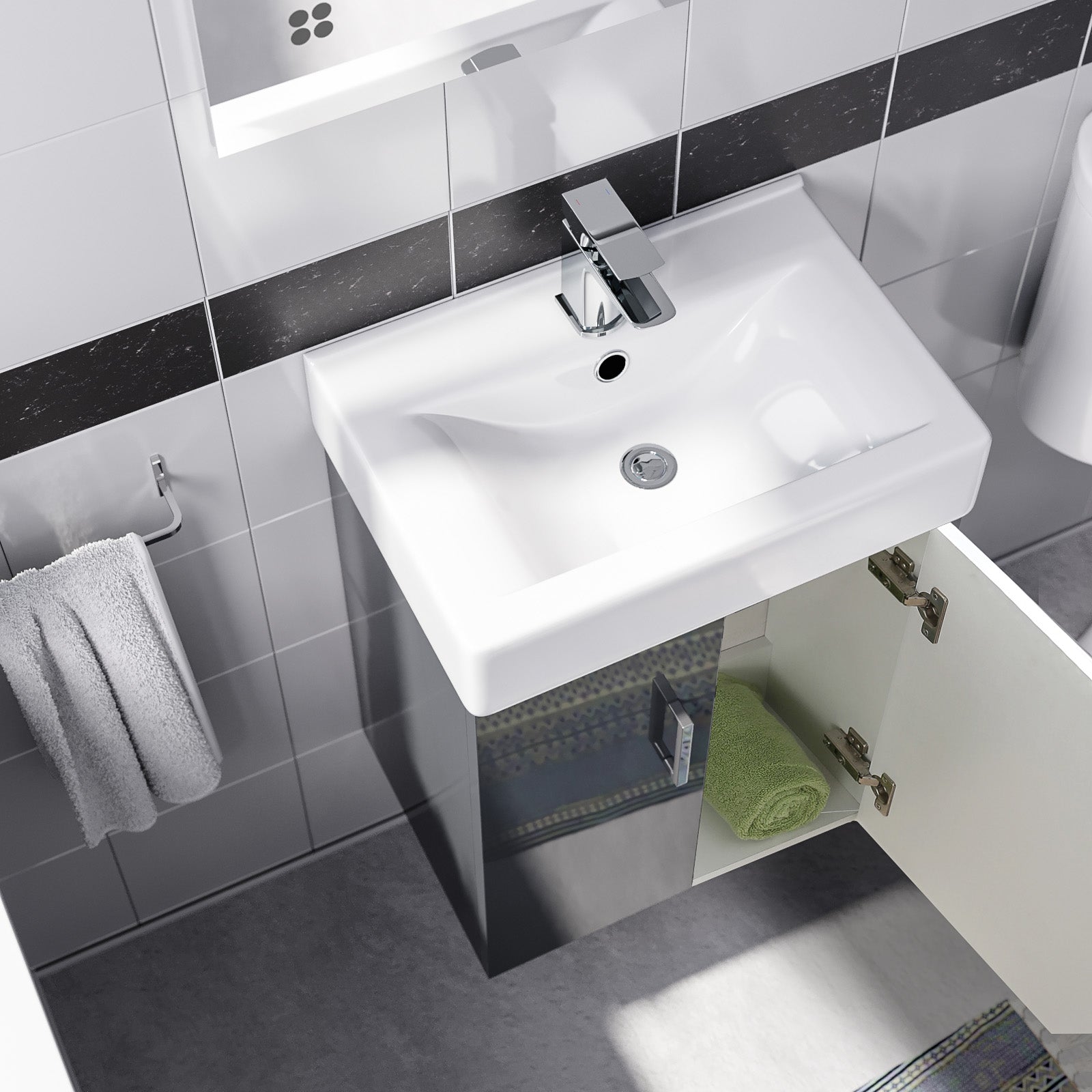 Nanuya Dark Grey 450mm Wall Hung Basin Vanity Unit and Close Coupled Toilet