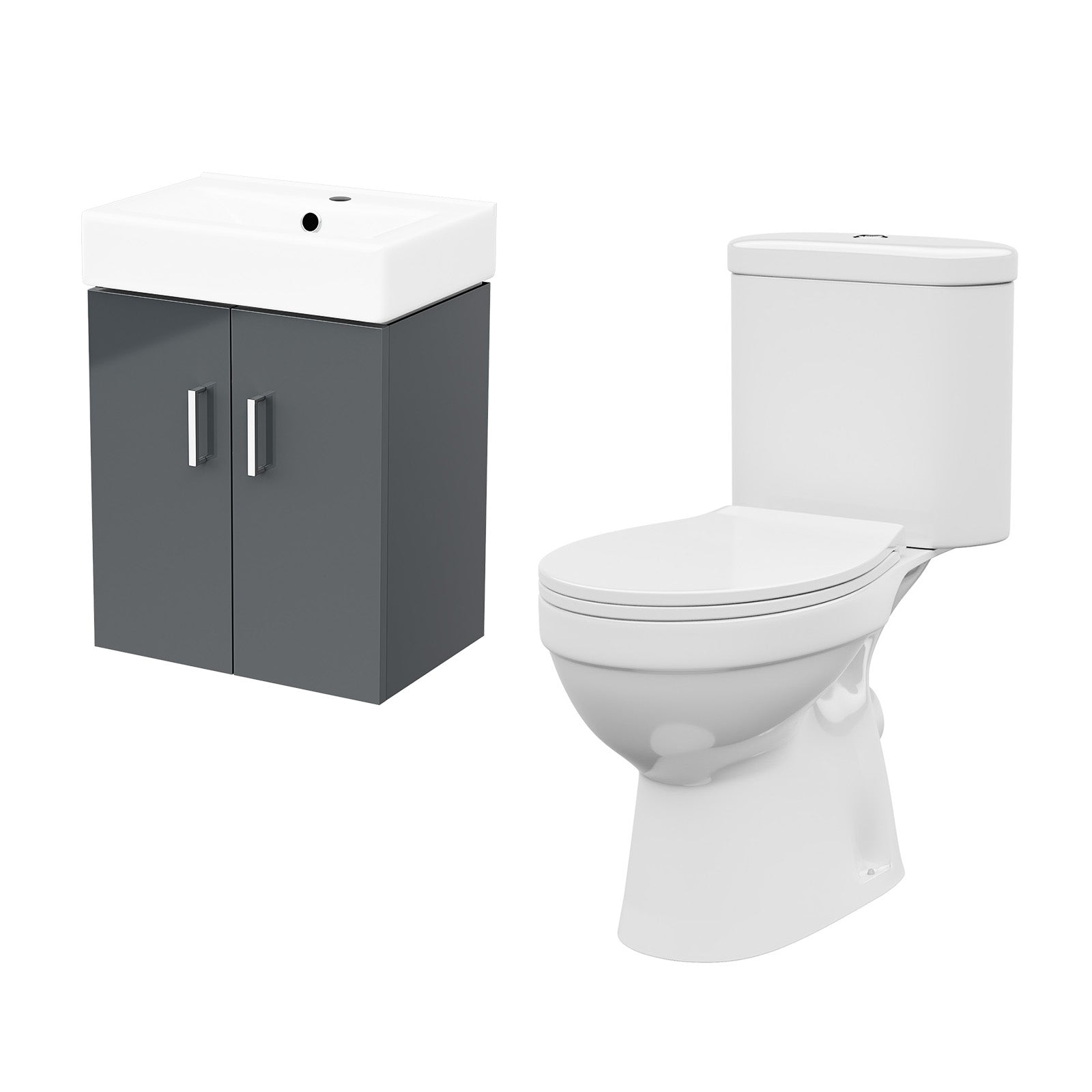 Nanuya Dark Grey 450mm Wall Hung Basin Vanity Unit and Close Coupled Toilet