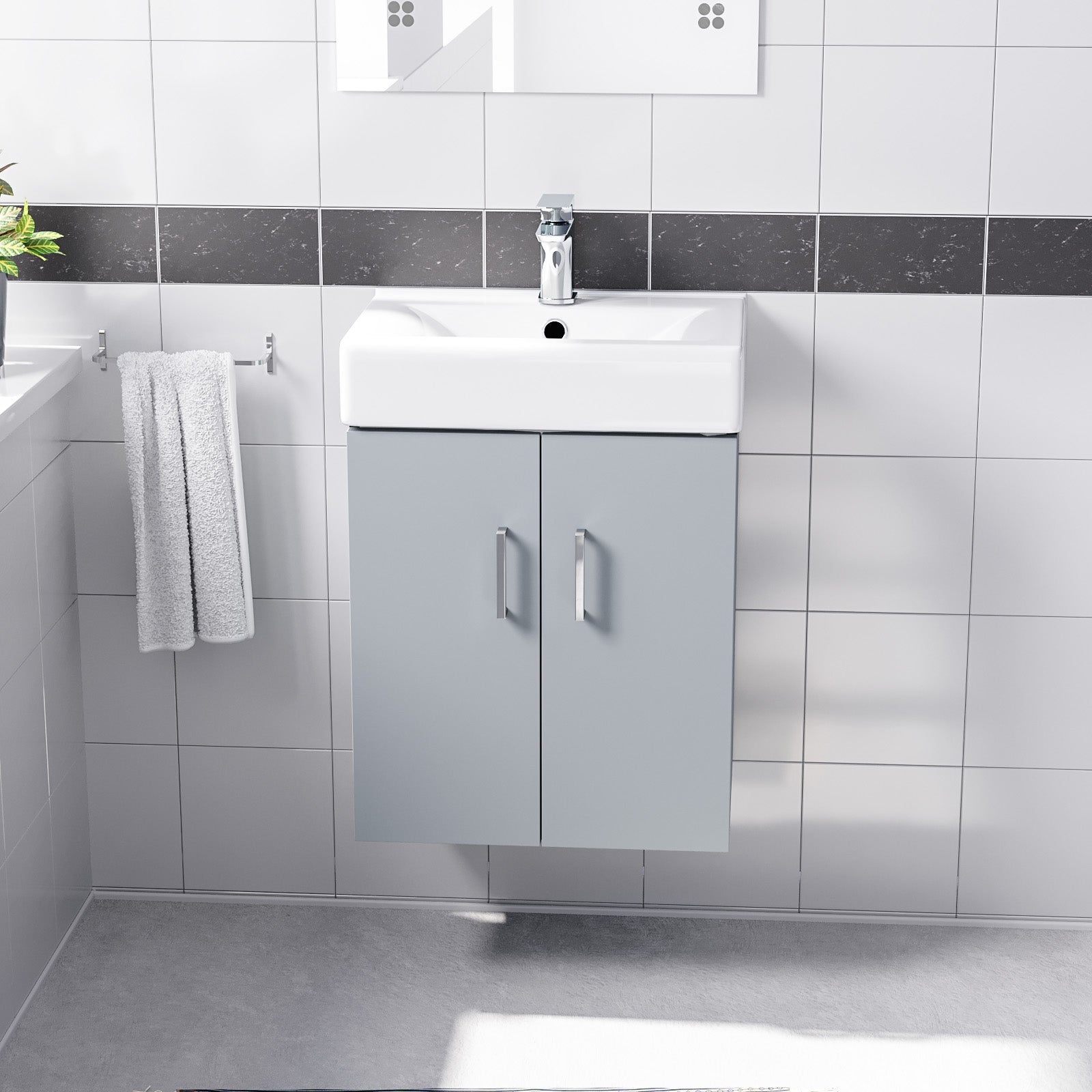 Nanuya 450mm Matte Grey Basin Vanity MDF Cabinet Bathroom Wall Hung Unit