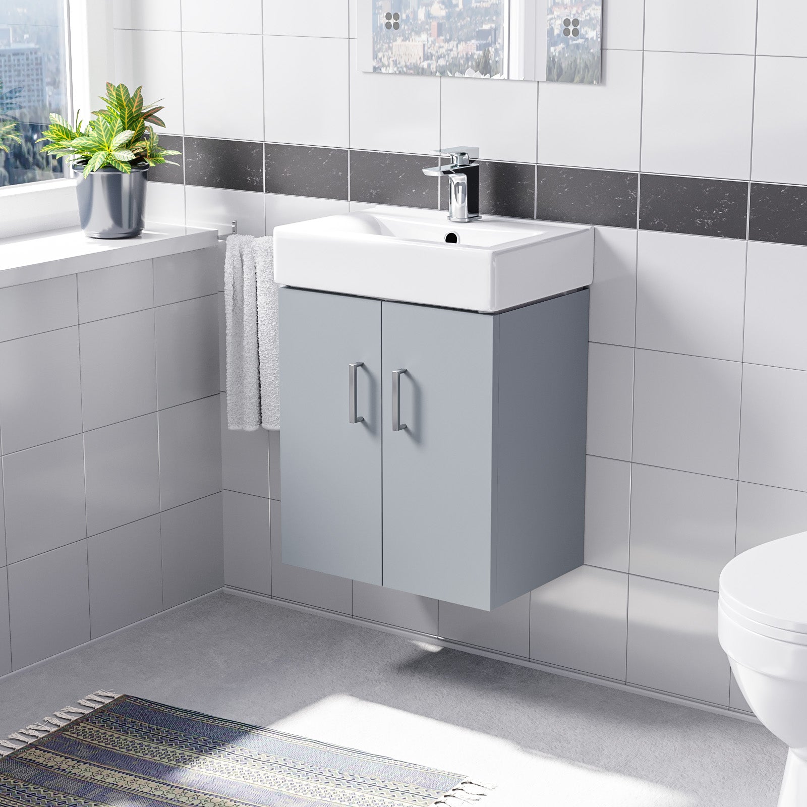 Nanuya 450mm Matte Grey Basin Vanity MDF Cabinet Bathroom Wall Hung Unit