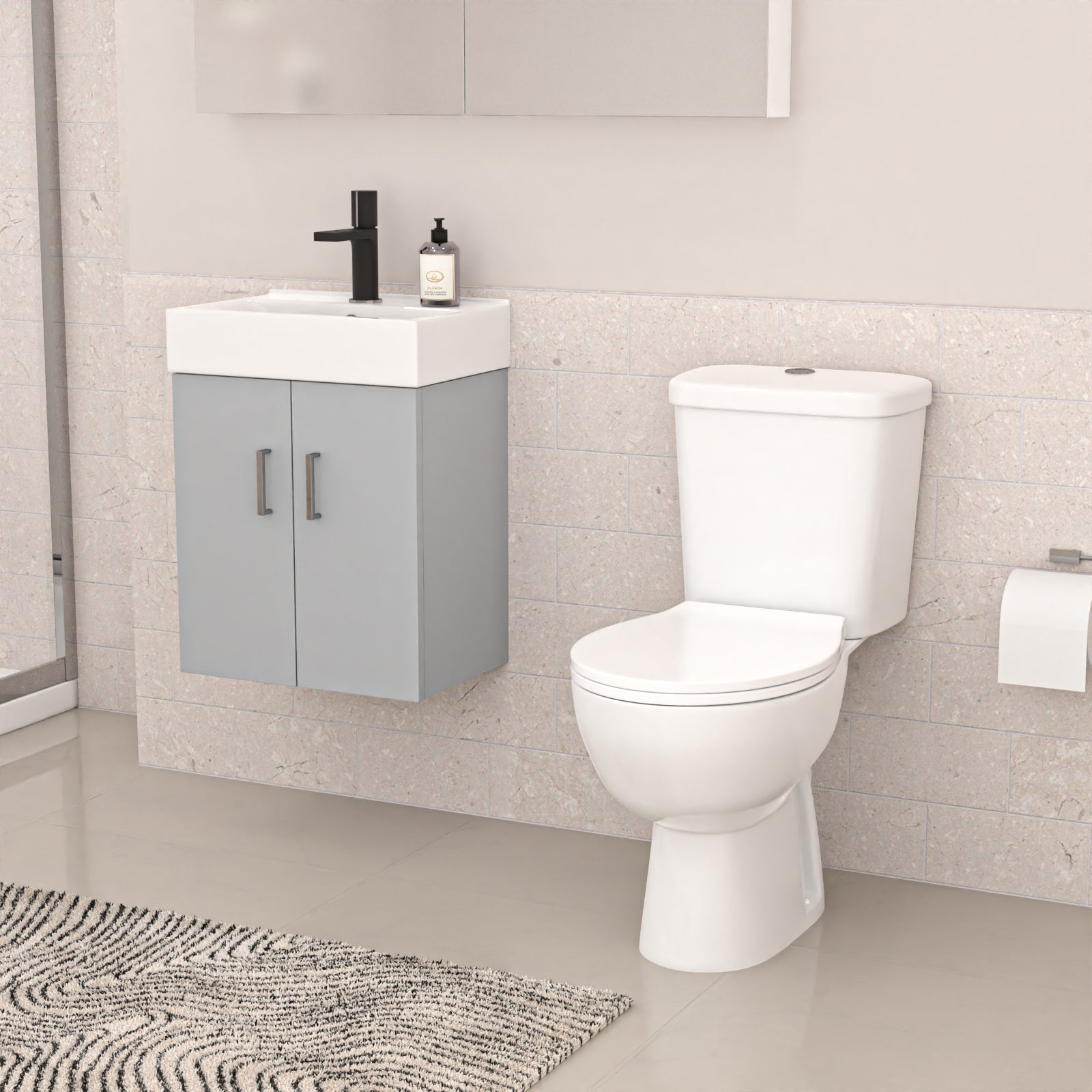 450mm Wall Hung Cabinet with Basin & ECO Toilet , Shower Enclosure with Tray