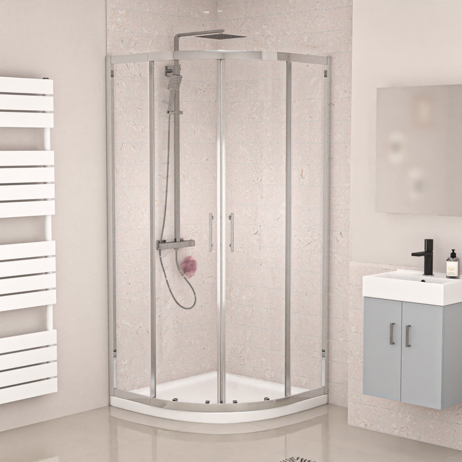 450mm Wall Hung Cabinet with Basin & ECO Toilet , Shower Enclosure with Tray