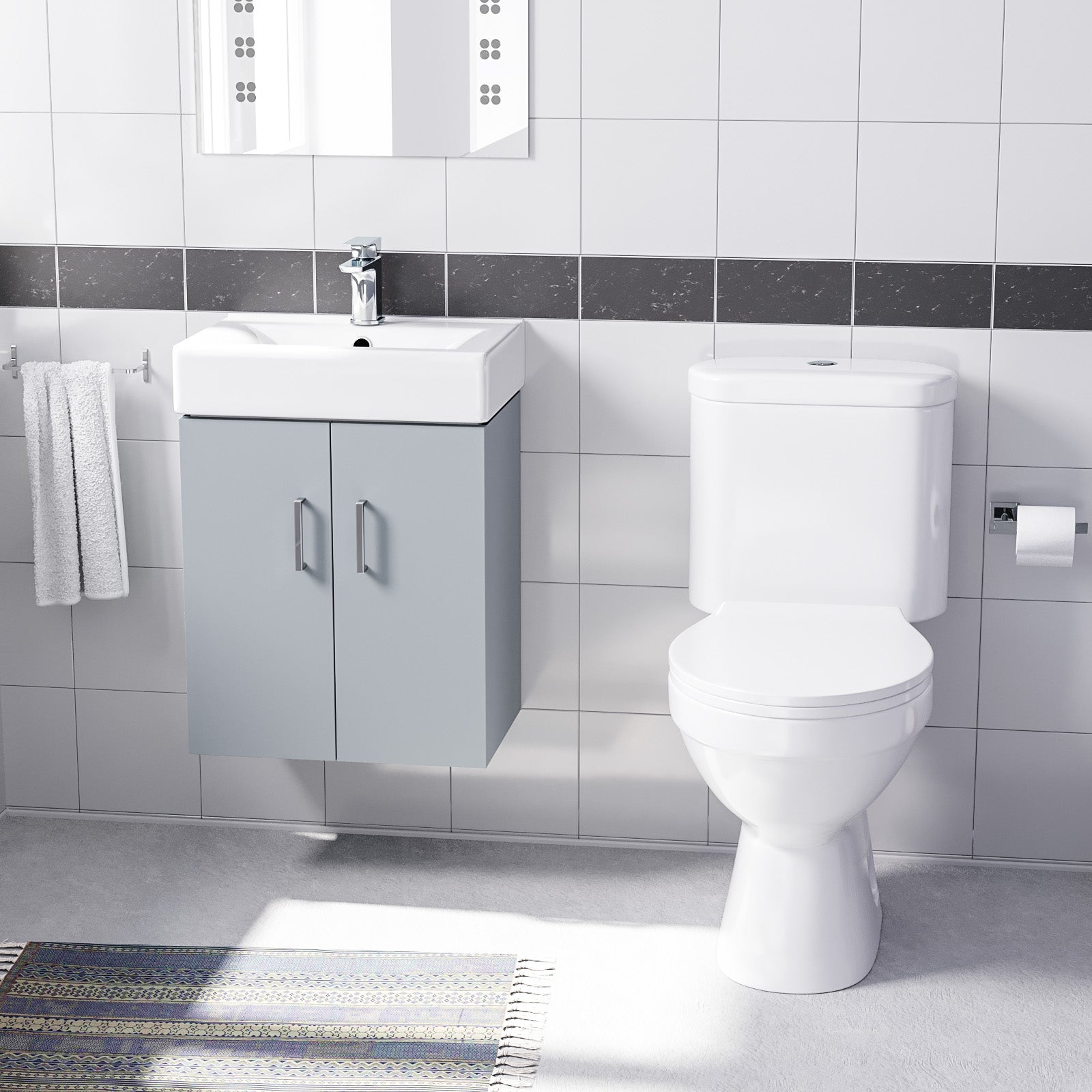 Nanuya Matte Grey 450mm Wall Hung Basin Vanity Unit and Close Coupled Toilet