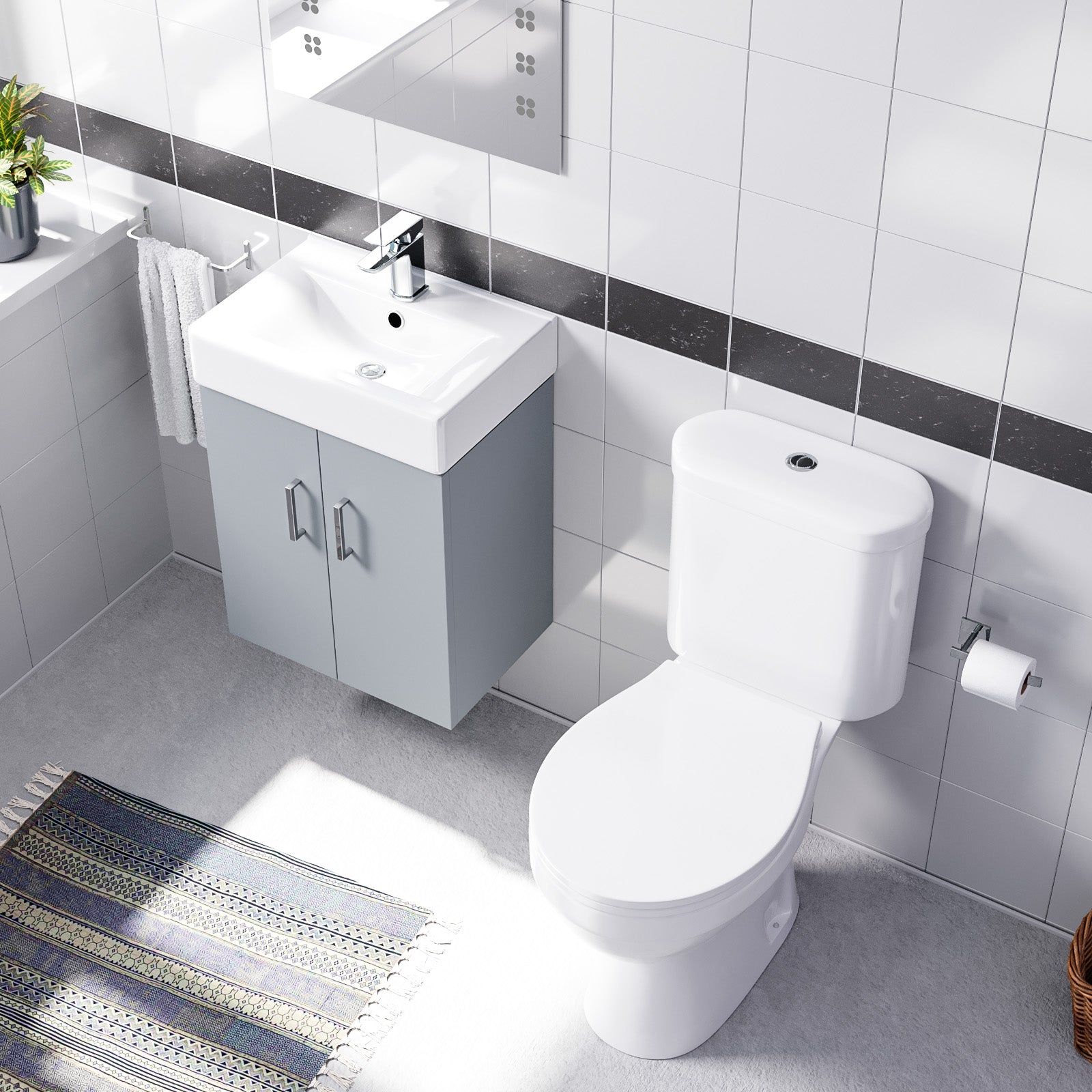 Nanuya Matte Grey 450mm Wall Hung Basin Vanity Unit and Close Coupled Toilet