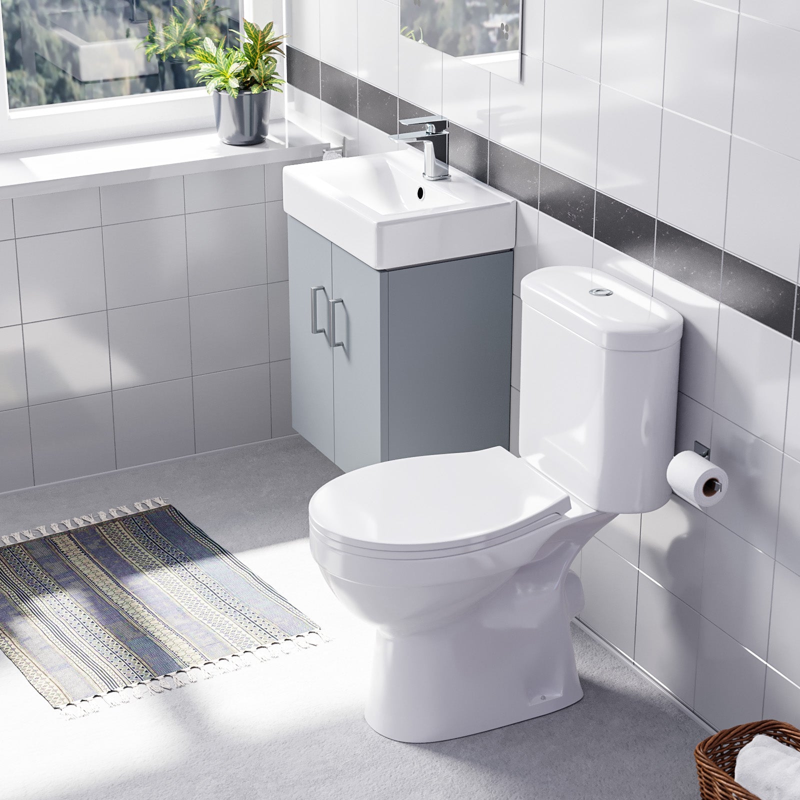 Nanuya Matte Grey 450mm Wall Hung Basin Vanity Unit and Close Coupled Toilet