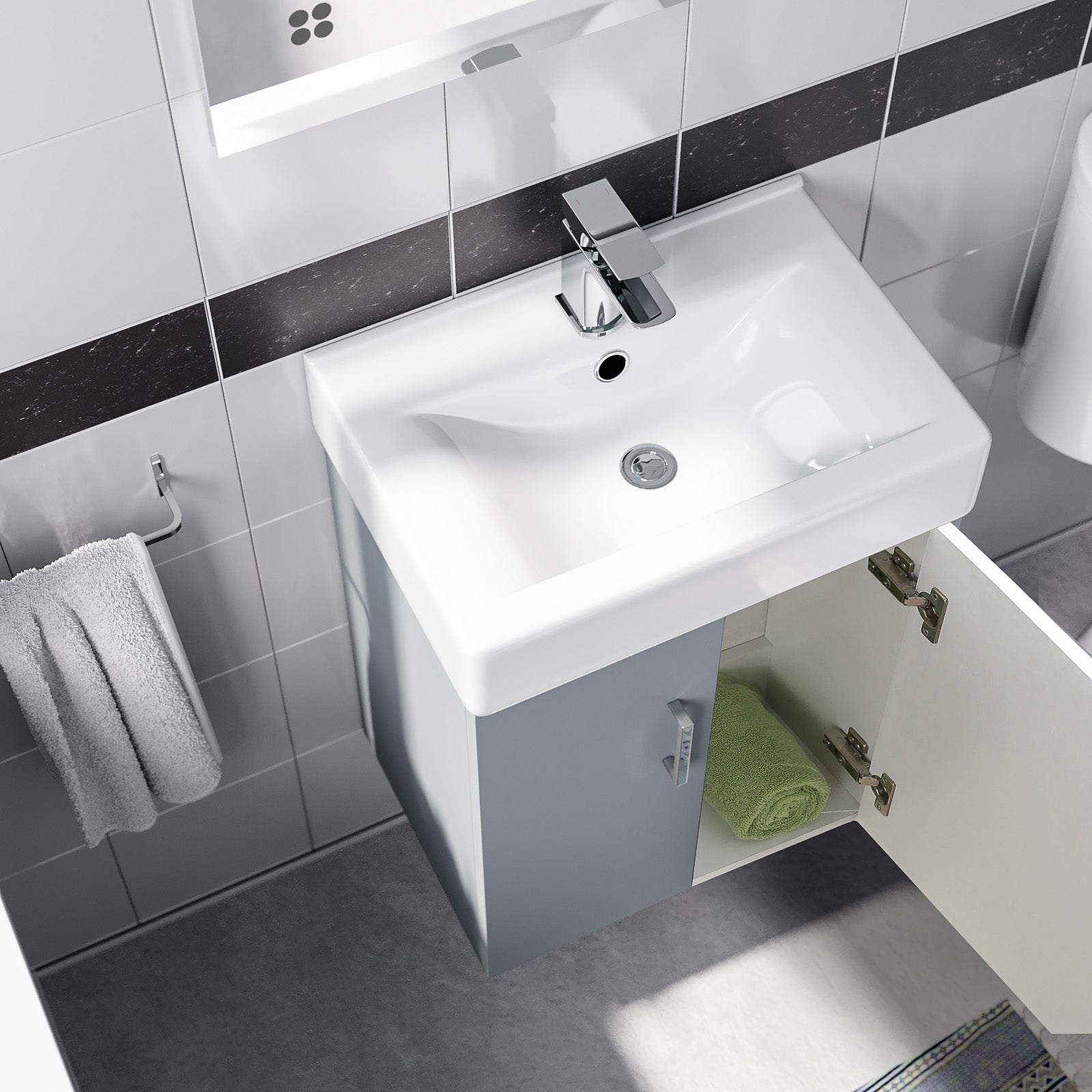 Nanuya Matte Grey 450mm Wall Hung Basin Vanity Unit and Close Coupled Toilet