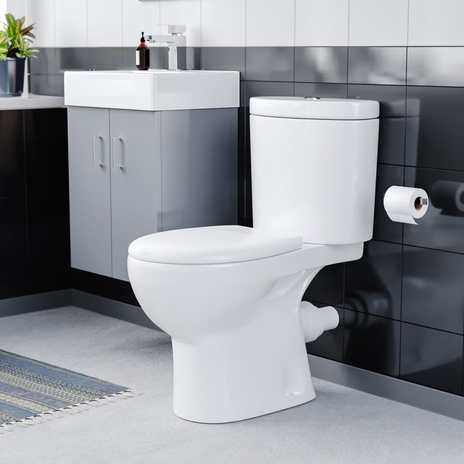 Nanuya 450mm Basin Vanity Unit Wall Hung Steel Grey & Close Coupled Toilet