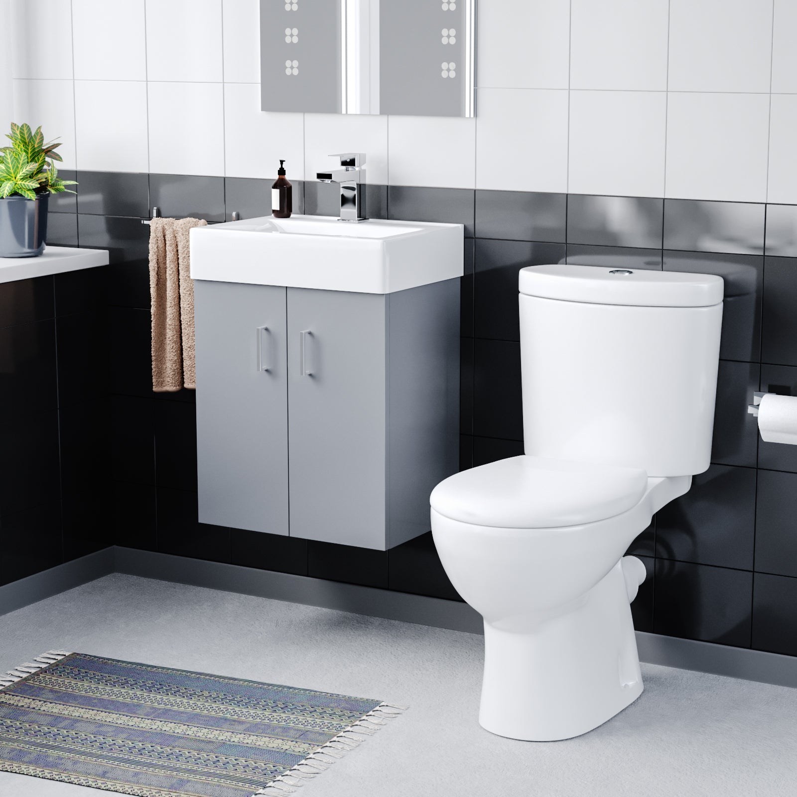 Nanuya 450mm Basin Vanity Unit Wall Hung Steel Grey & Close Coupled Toilet