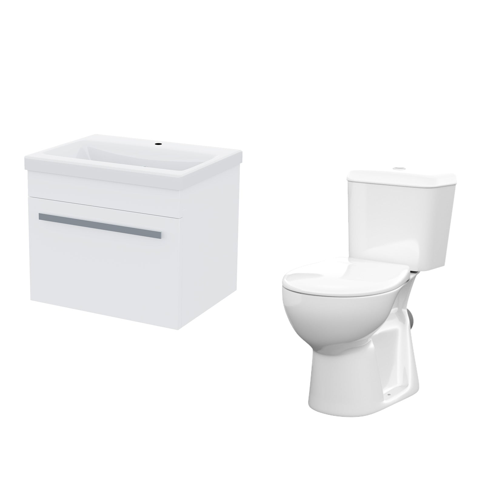 White 500mm Flat Pack Wall Hung 1 Drawer Vanity Unit & Complete Toilet