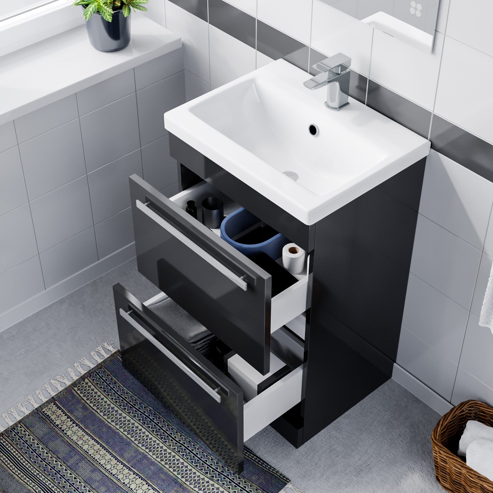 Nanuya 500mm Floorstanding 2 Drawer Vanity Basin Unit Anthracite