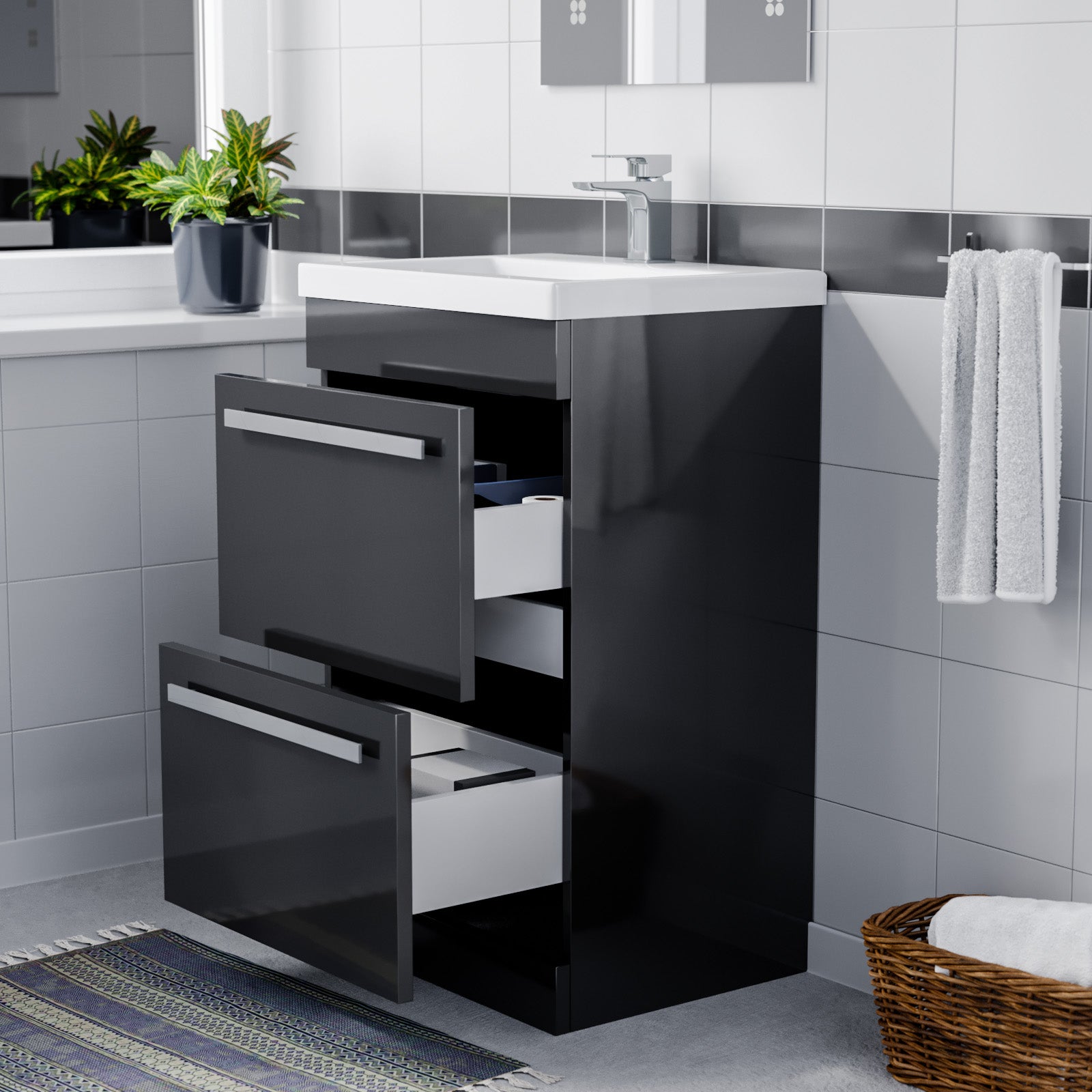 Nanuya 500mm Floorstanding 2 Drawer Vanity Basin Unit Anthracite