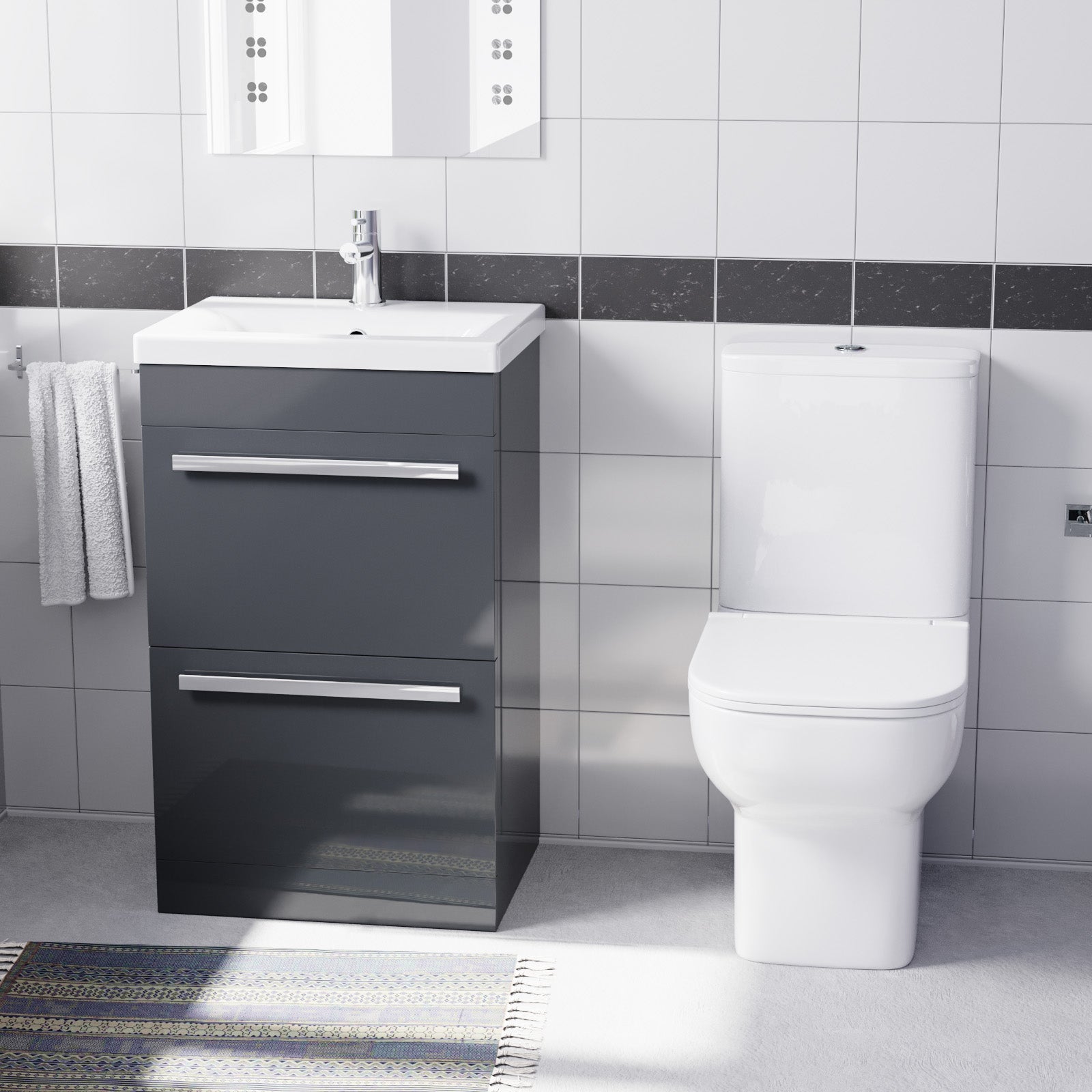 Nanuya 500mm Dark Grey 2 Drawers Vanity Square Close Coupled Toilet