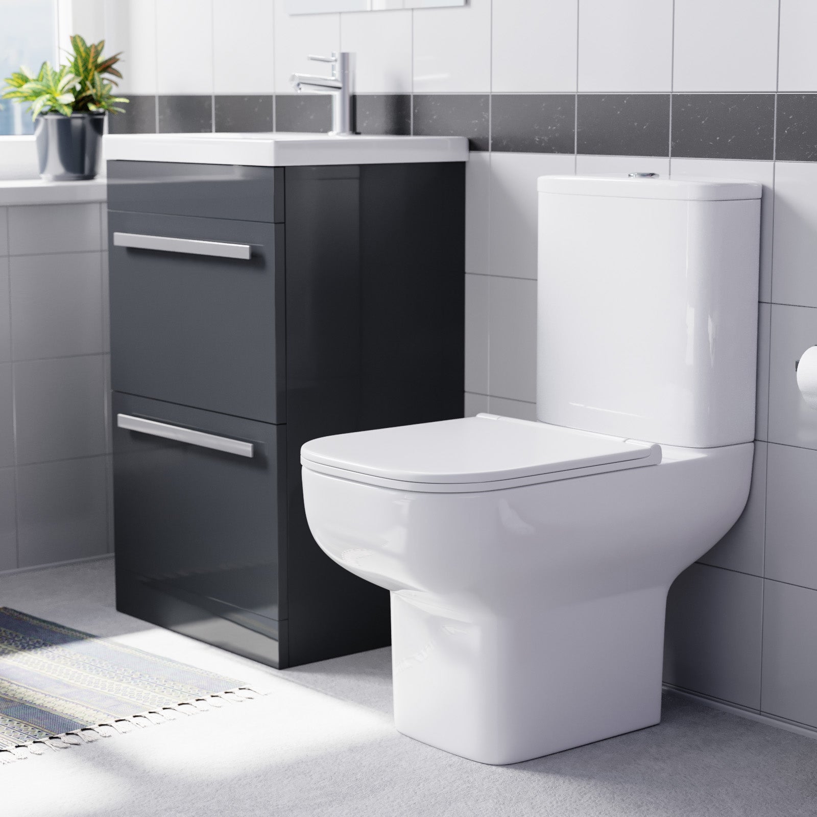 Nanuya 500mm Dark Grey 2 Drawers Vanity Square Close Coupled Toilet