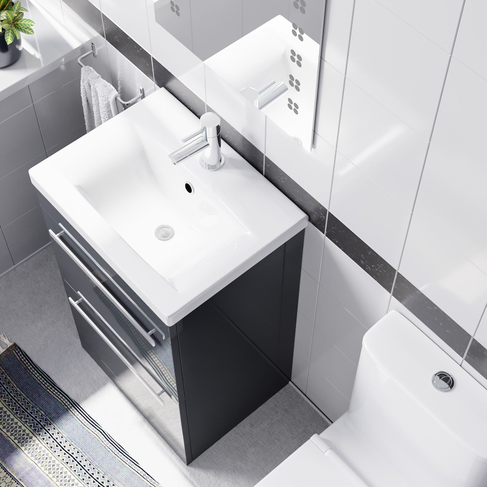 Nanuya 500mm Dark Grey 2 Drawers Vanity Square Close Coupled Toilet