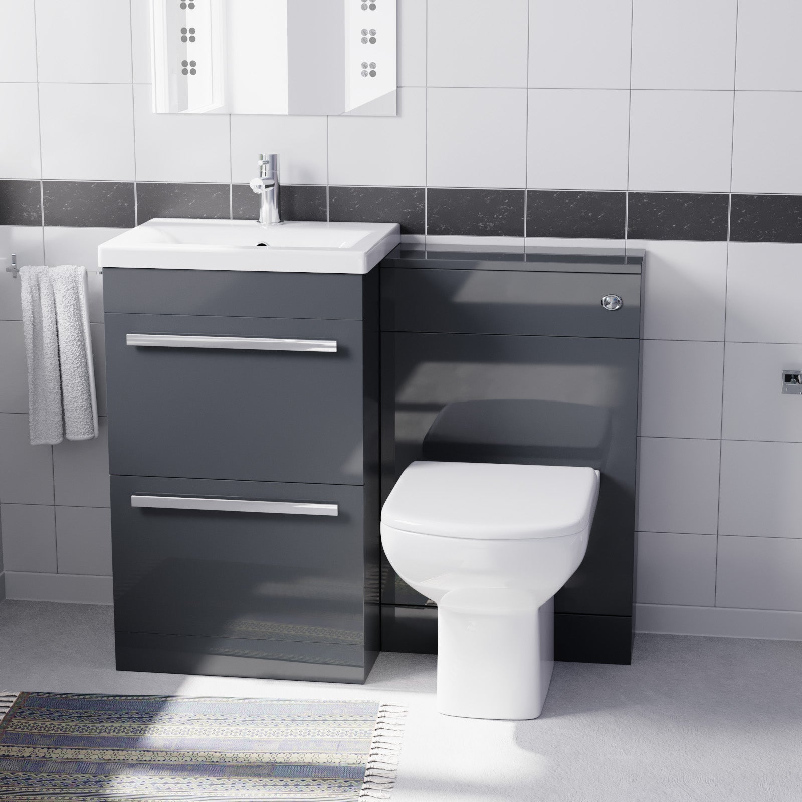 Nanuya 1000mm Dark Grey Basin Vanity With WC Unit & Rimless Soft Close Toilet