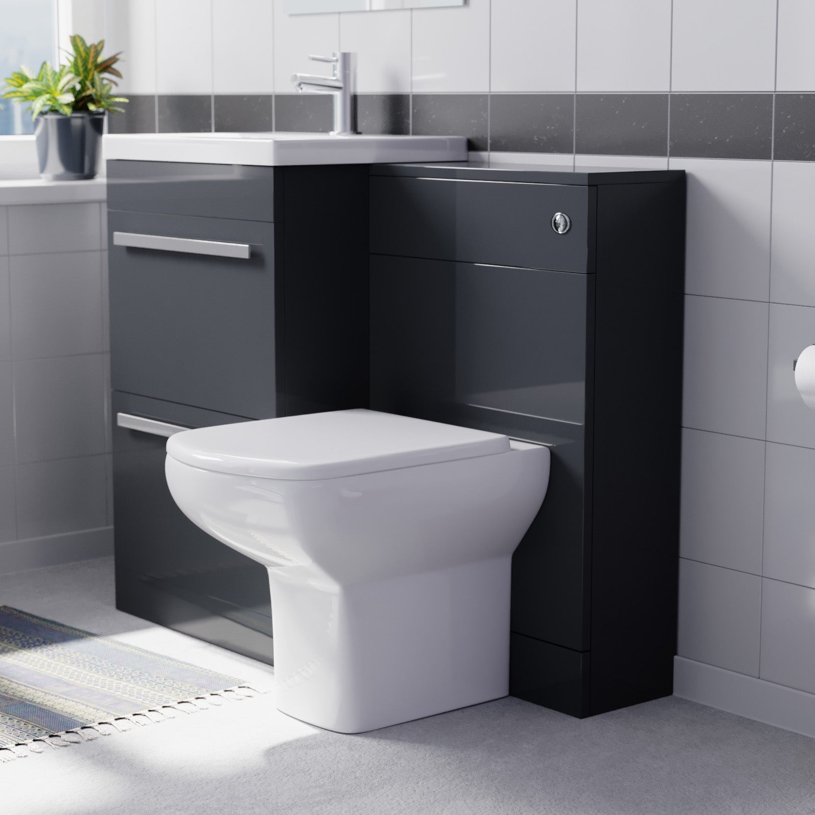 Nanuya 1000mm Dark Grey Basin Vanity With WC Unit & Rimless Soft Close Toilet