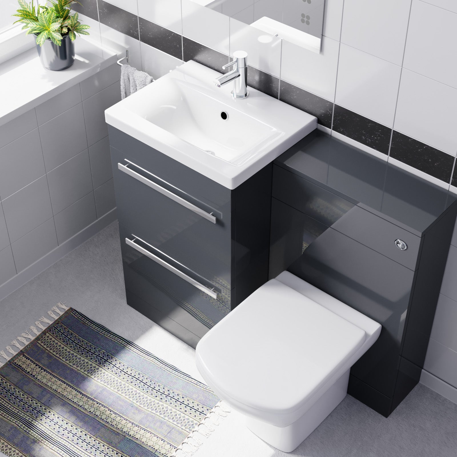 Nanuya 1000mm Dark Grey Basin Vanity With WC Unit & Rimless Soft Close Toilet