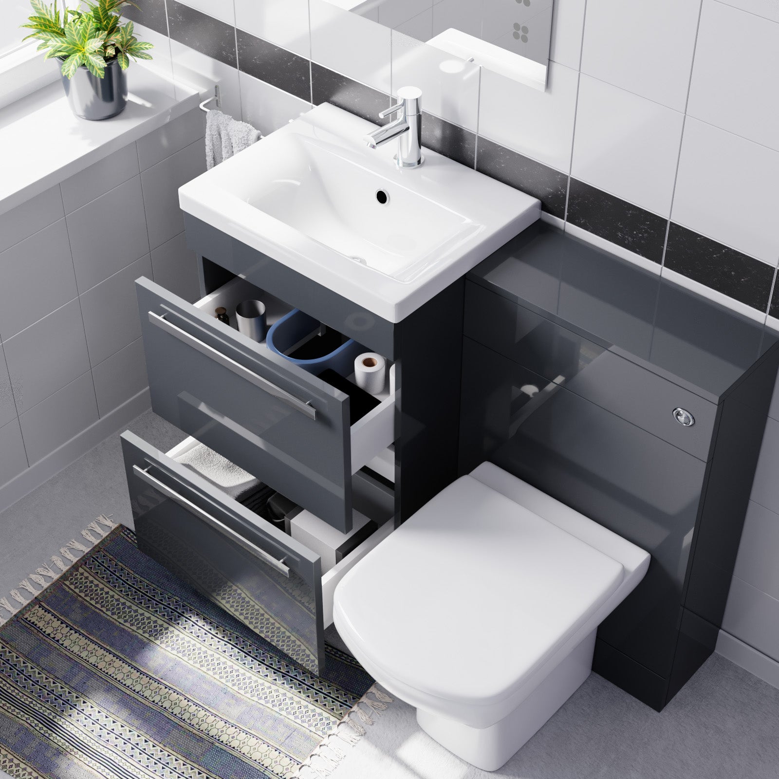 Nanuya 1000mm Dark Grey Basin Vanity With WC Unit & Rimless Soft Close Toilet
