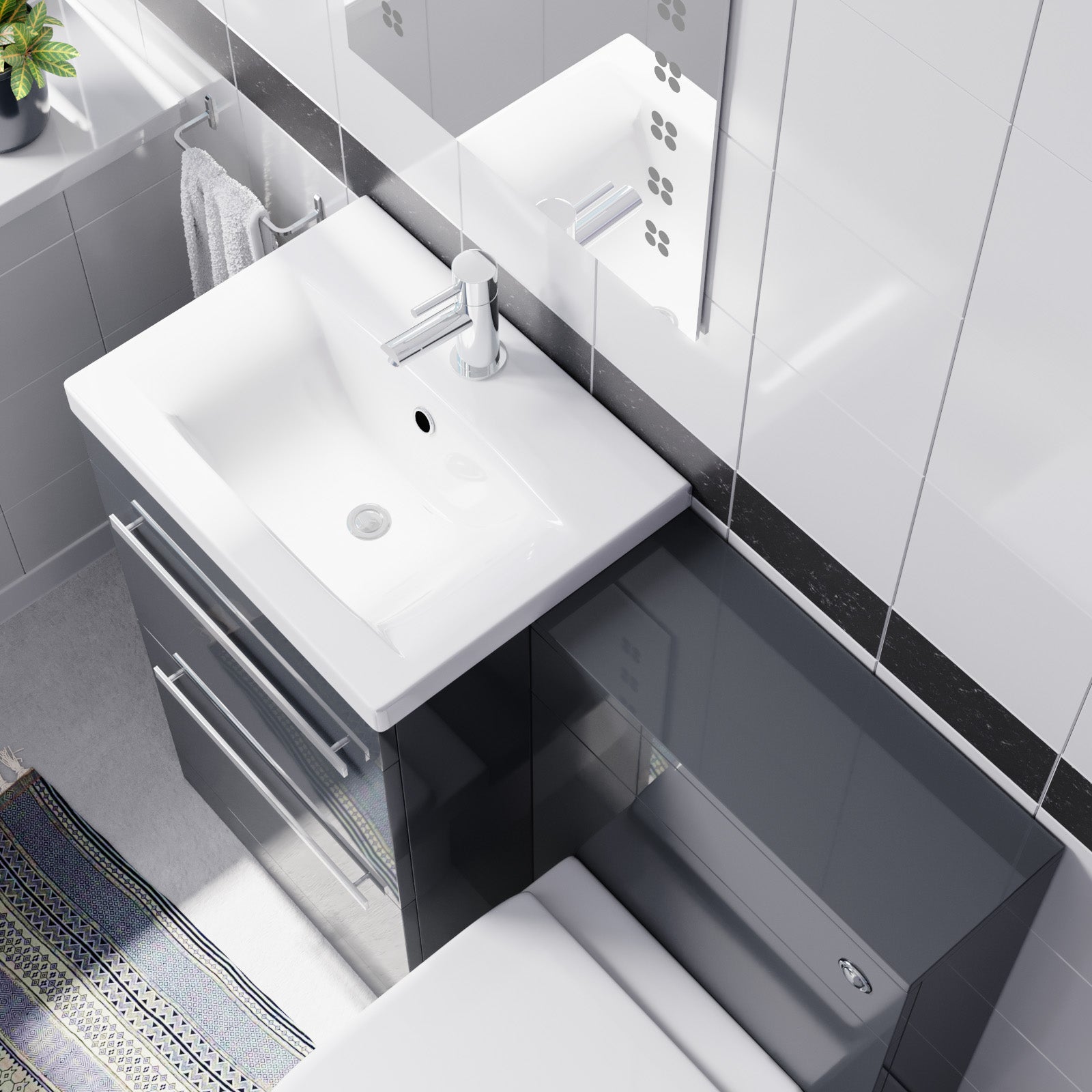 Nanuya 1000mm Dark Grey Basin Vanity With WC Unit & Rimless Soft Close Toilet