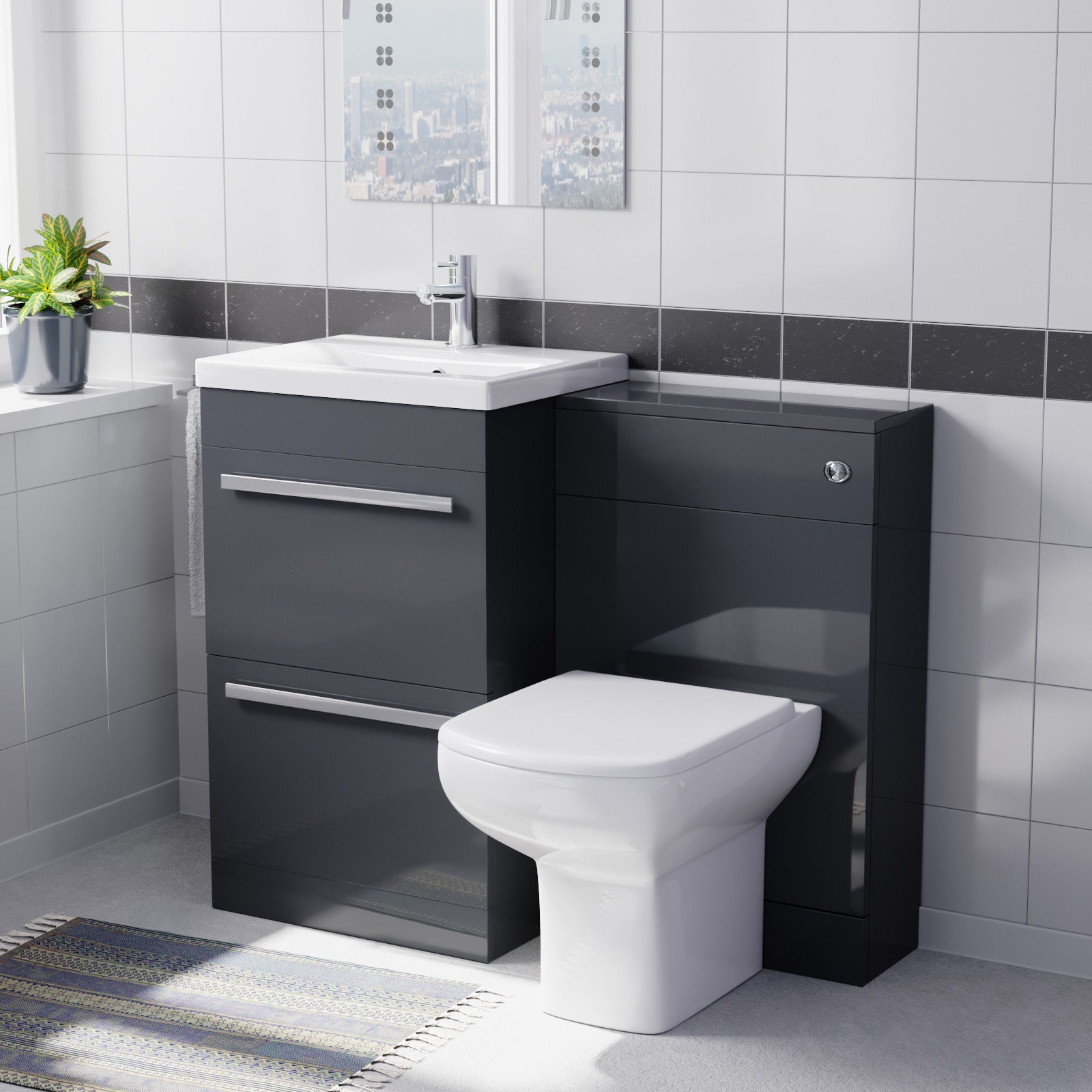Nanuya 1000mm Dark Grey Basin Vanity With WC Unit & Rimless Soft Close Toilet