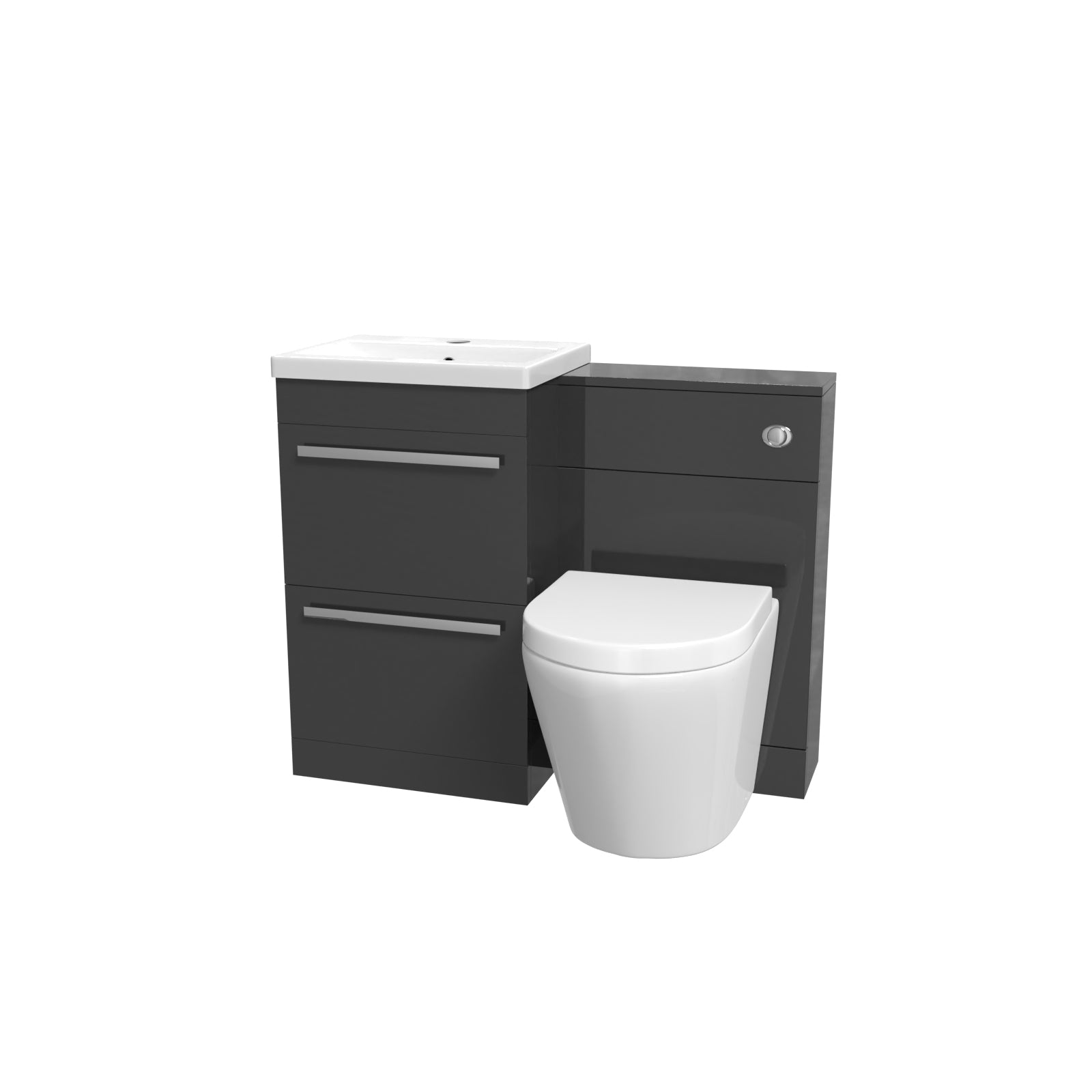 Nanuya Anthracite Drawers Basin Cabinet, WC Unit & Rimless Back To Wall Toilet