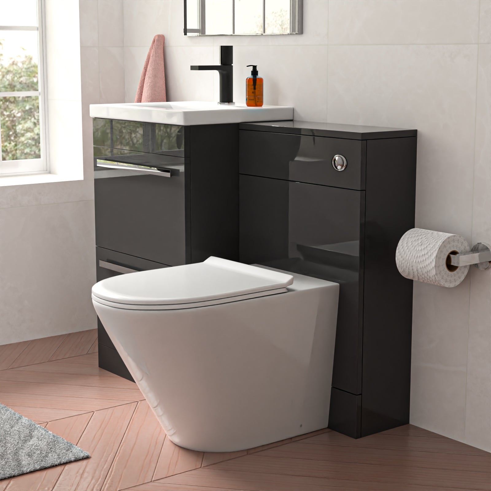 Nanuya 2 Drawers Dark Grey Basin Vanity, WC Unit & Rimless Toilet