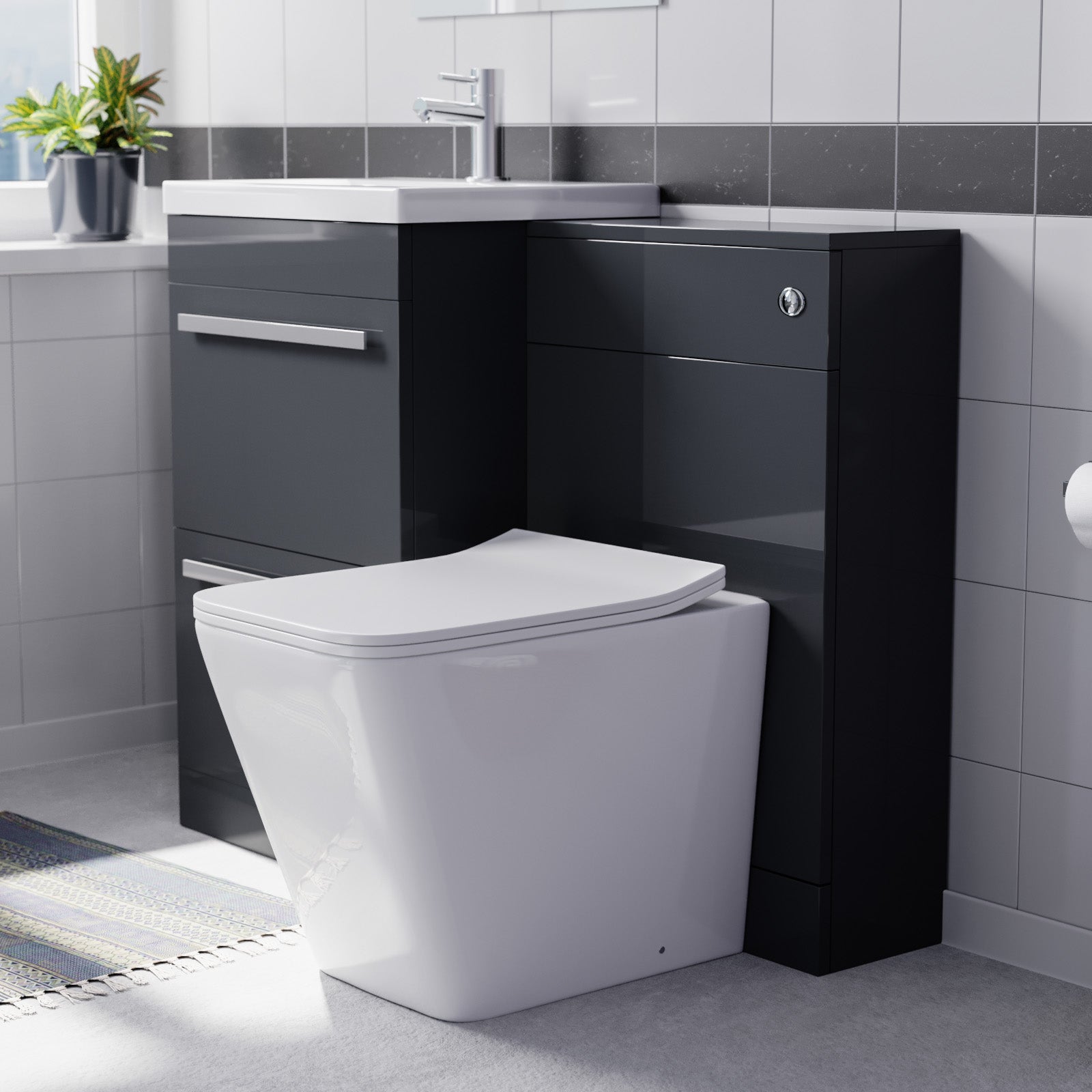 Nanuya 1000mm Dark Grey Basin Vanity Cabinet & WC with Square Rimless Toilet