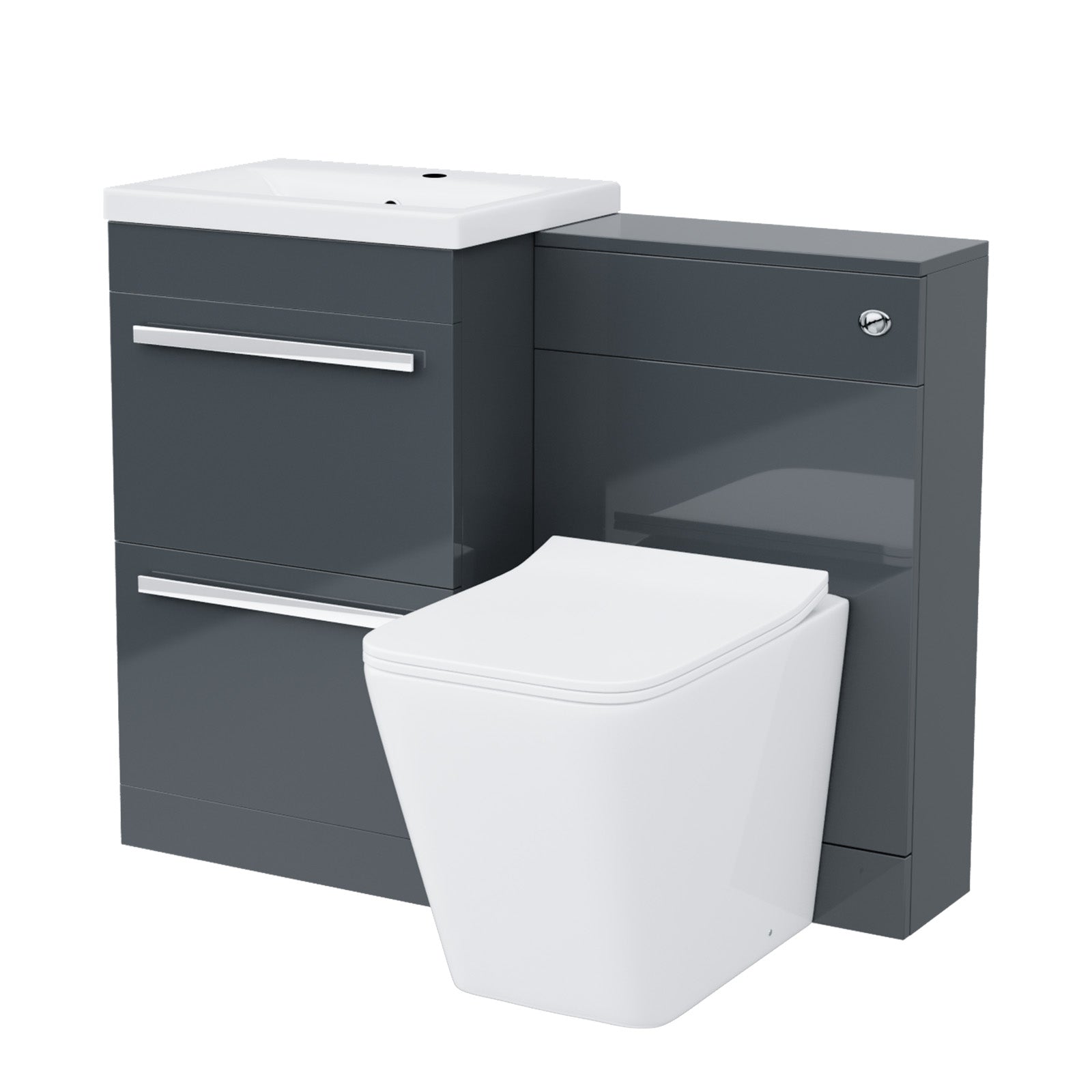 Nanuya 1000mm Dark Grey Basin Vanity Cabinet & WC with Square Rimless Toilet