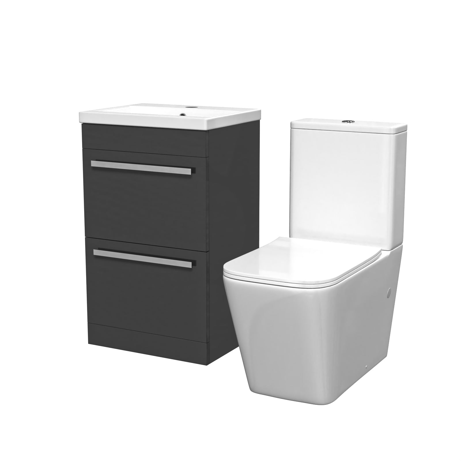 Nanuya 500mm Dark Grey 2 Drawers Vanity Rimless Square Close Coupled Toilet