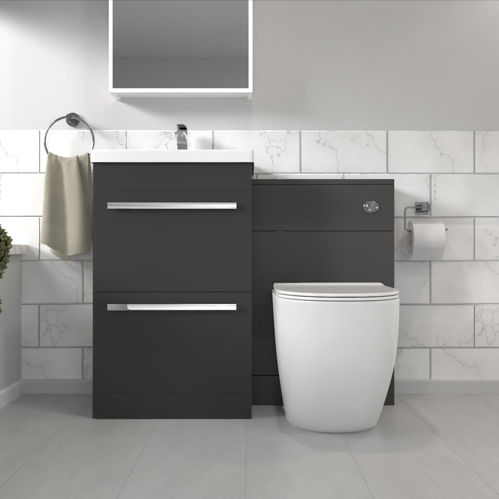 Nanuya Anthracite Basin Vanity Cabinet With WC Unit & Back To Wall Toilet