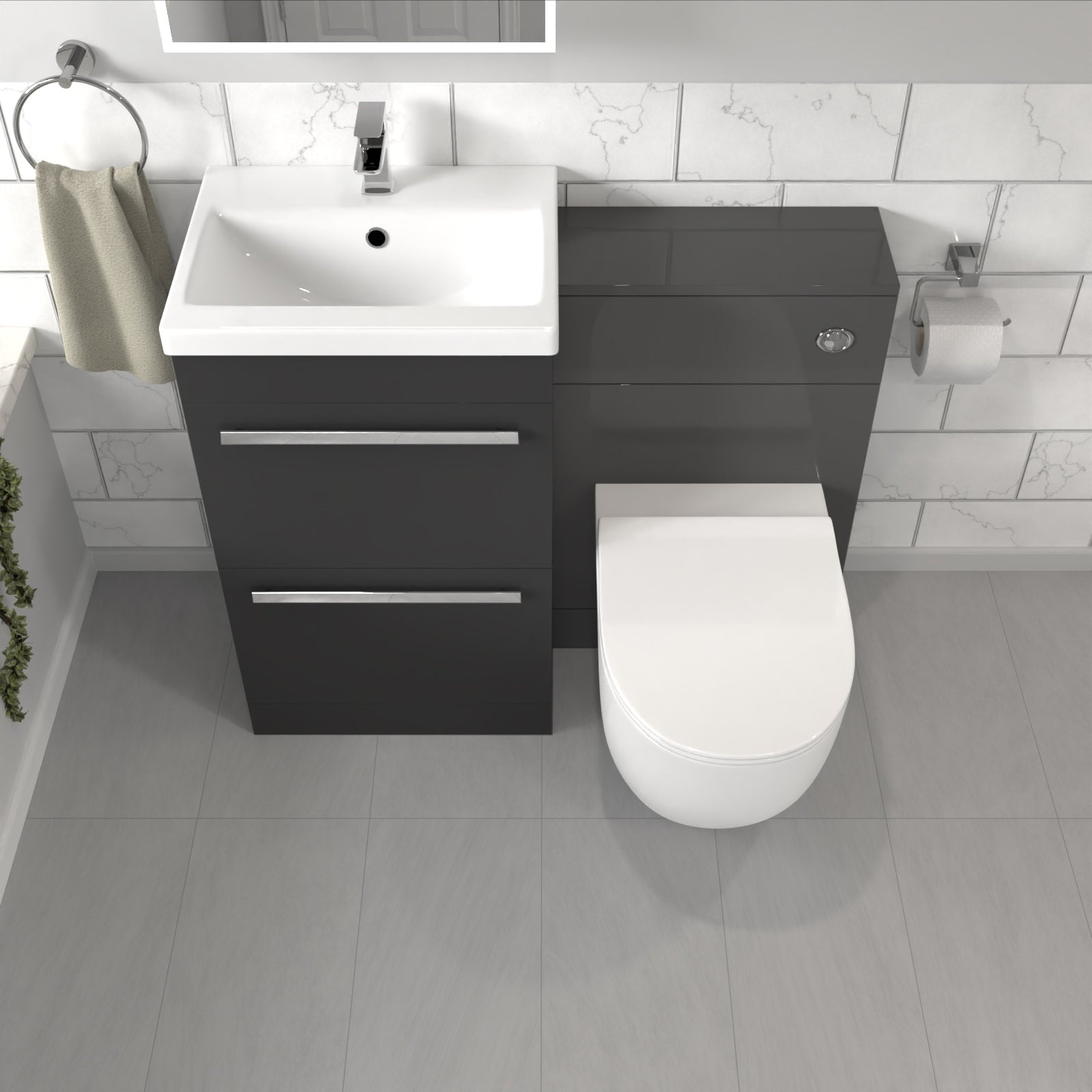 Nanuya Anthracite Basin Vanity Cabinet With WC Unit & Back To Wall Toilet