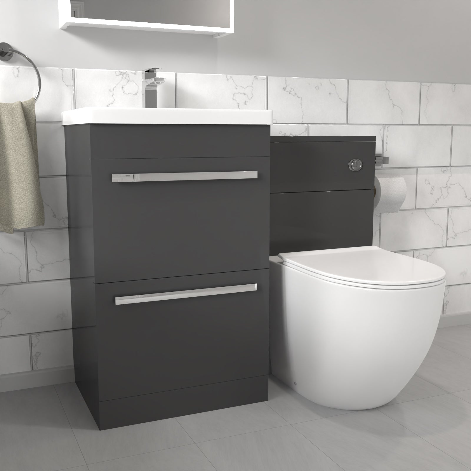 Nanuya Anthracite Basin Vanity Cabinet With WC Unit & Back To Wall Toilet