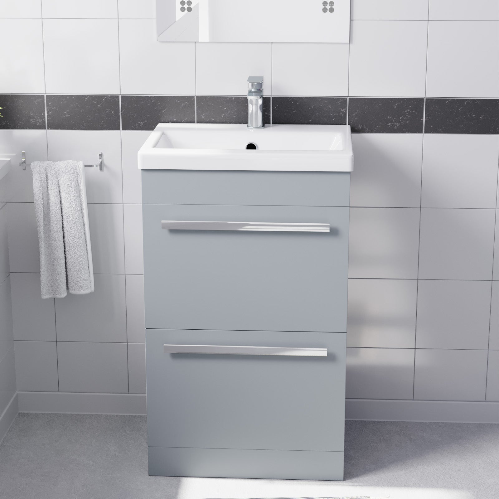 Nannuya 500mm Freestanding Matte Grey 2 Drawers Basin Vanity Cabinet