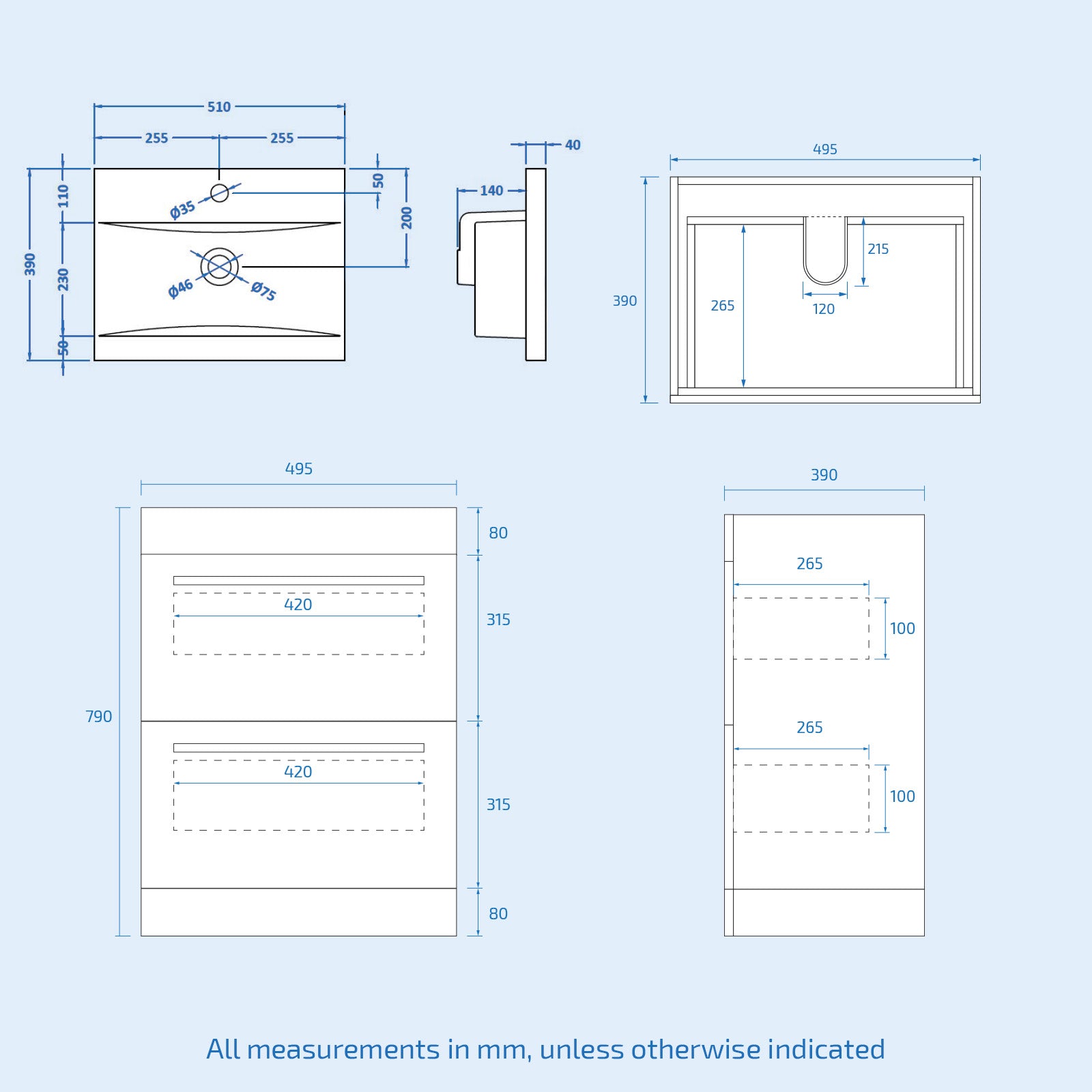 Nanuya 500mm Dark Grey 2 Drawers Vanity White Close Coupled Toilet