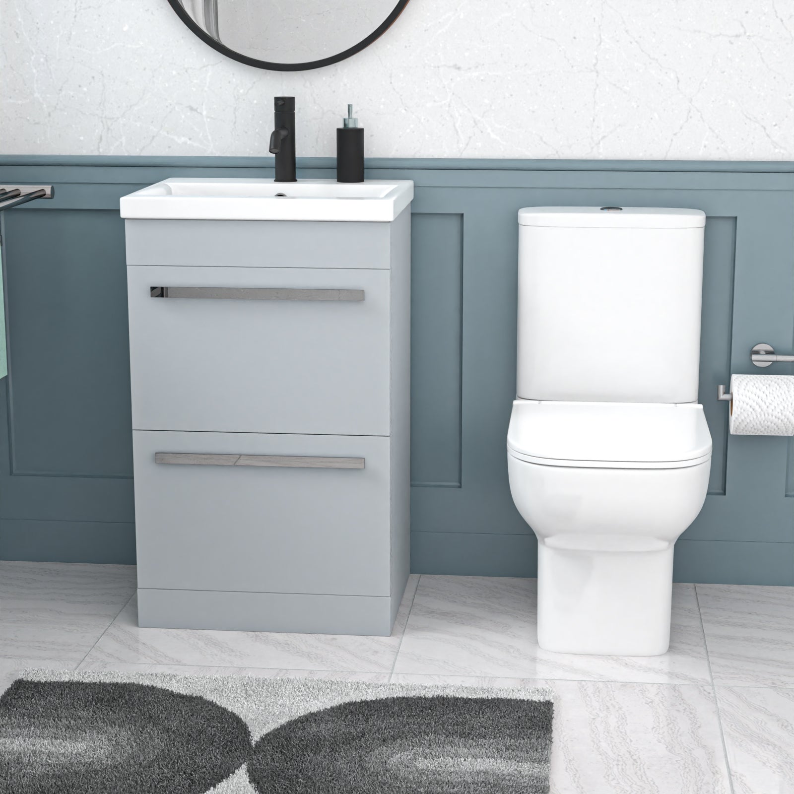 Nanuya 500mm Matte Grey 2 Drawers Vanity Square Close Coupled Toilet