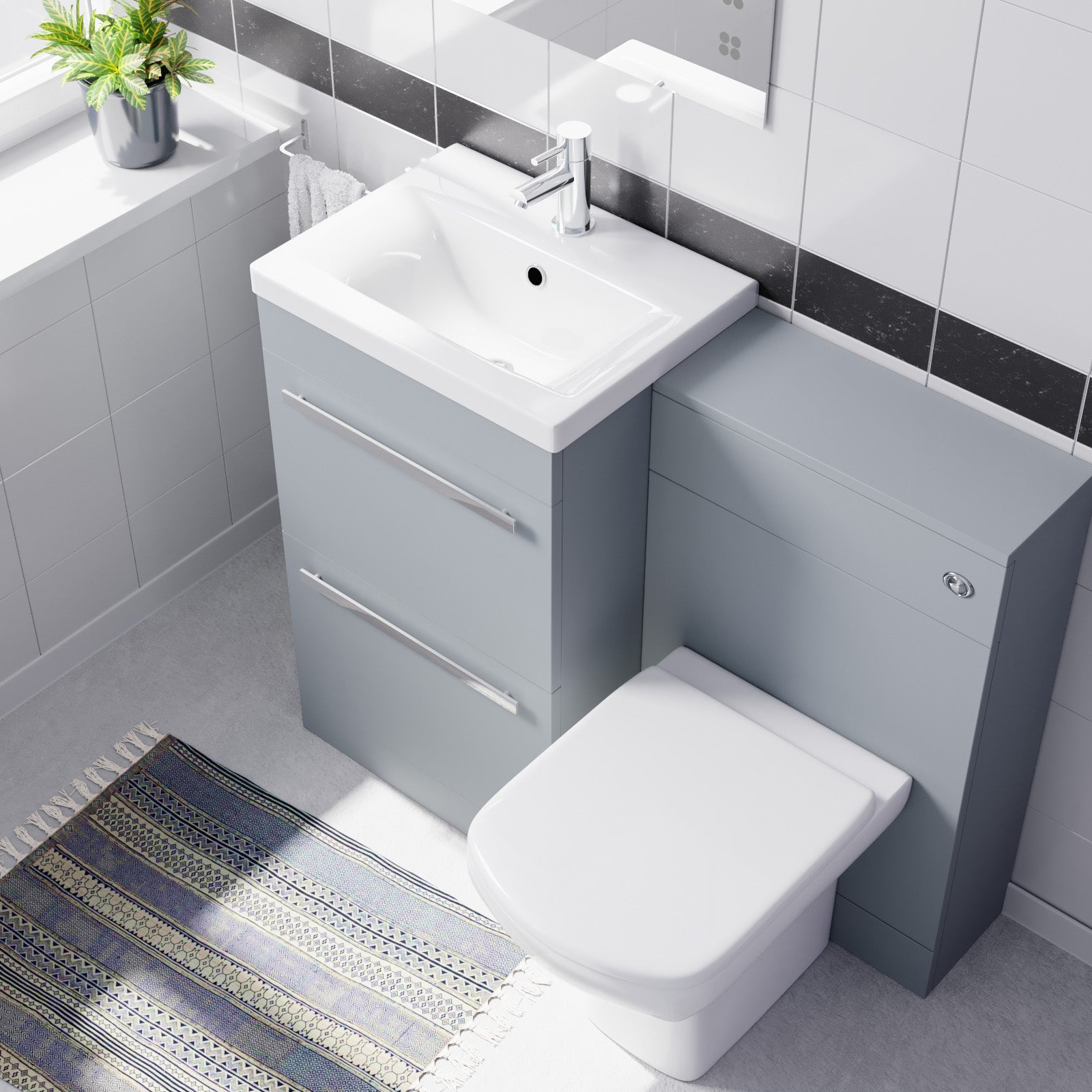 Nanuya 500mm Matte Grey Basin Vanity With WC Unit & Rimless Soft Close Toilet