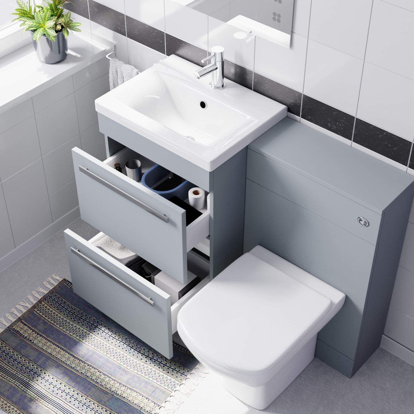 Nanuya 500mm Matte Grey Basin Vanity With WC Unit & Rimless Soft Close Toilet