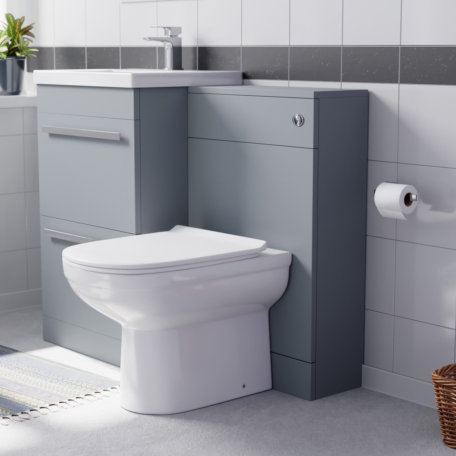Nanuya Matte Grey 1100mm Basin Vanity Cabinet With WC Unit & Soft Close Toilet