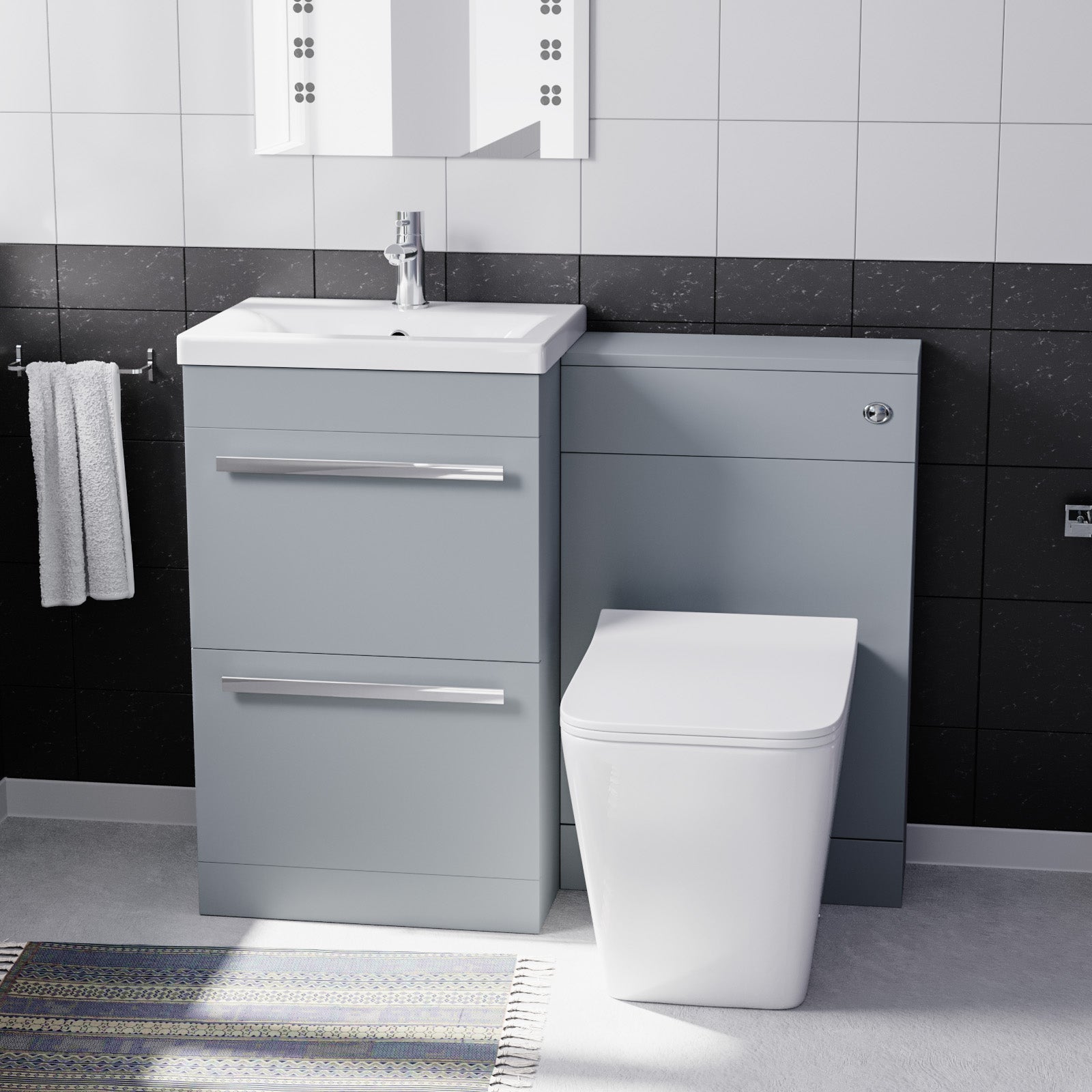 Nanuya Matte Grey 1000mm Basin Vanity Cabinet & WC with Square Rimless Toilet