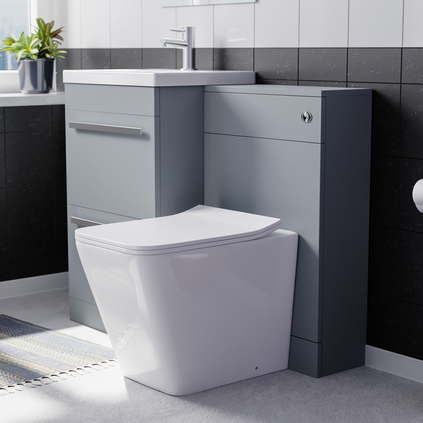 Nanuya Matte Grey 1000mm Basin Vanity Cabinet & WC with Square Rimless Toilet