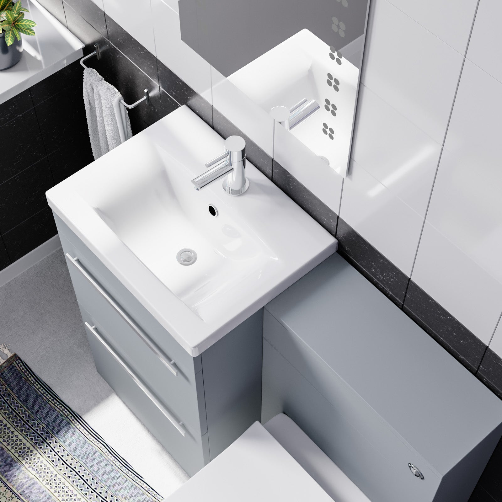 Nanuya Matte Grey 1000mm Basin Vanity Cabinet & WC with Square Rimless Toilet
