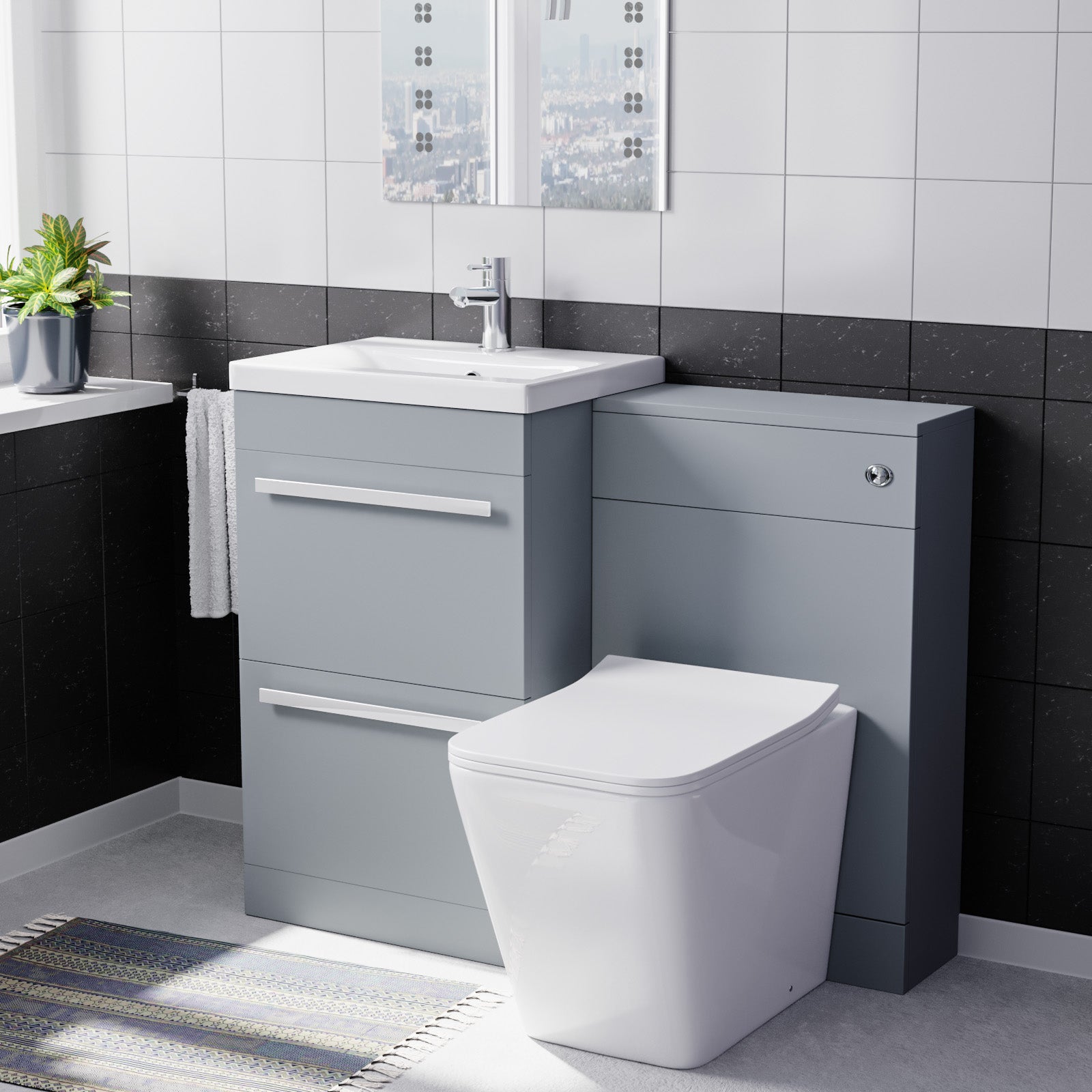Nanuya Matte Grey 1000mm Basin Vanity Cabinet & WC with Square Rimless Toilet