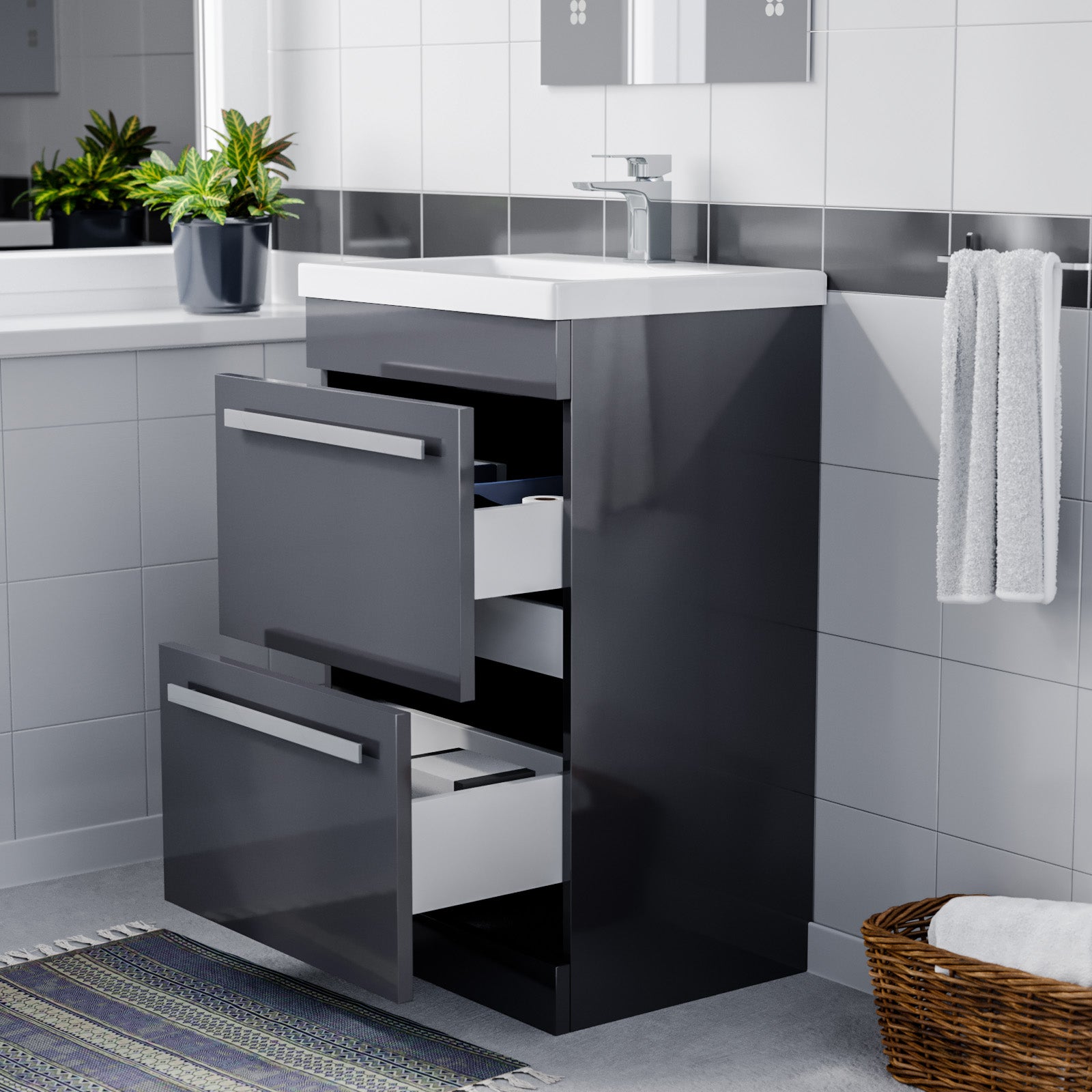 Nanuya 500mm Floorstanding 2 Drawer Vanity Basin Unit Steel Grey