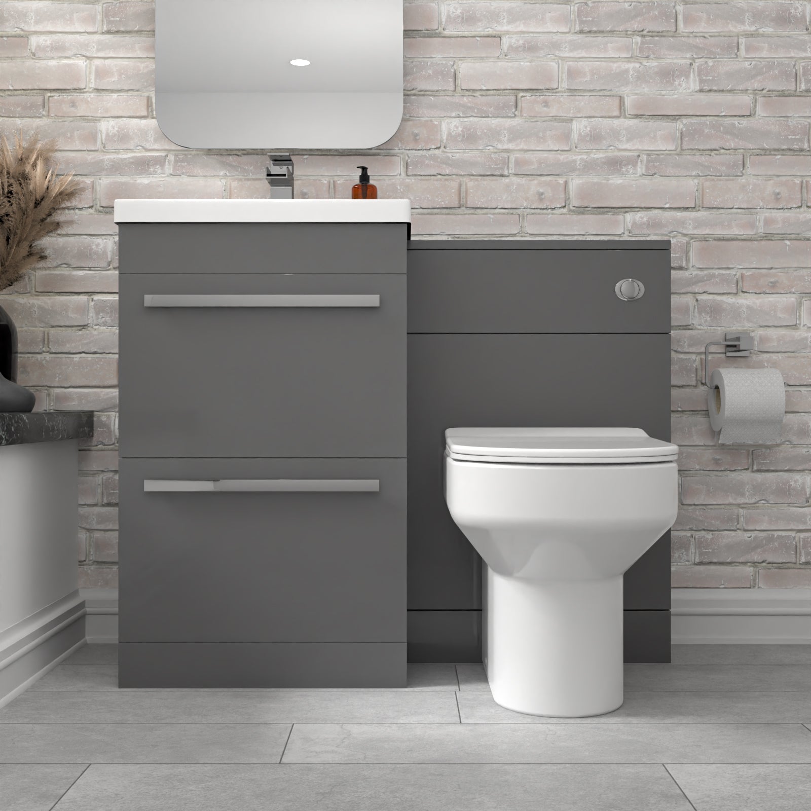 Nanuya 2 Drawers Grey Basin Vanity, WC Unit & Back To Wall Comfort Toilet