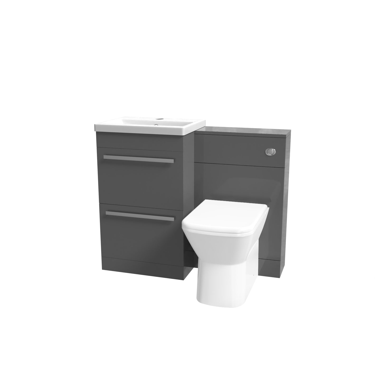 Nanuya Steel Grey Basin Vanity Cabinet, WC Unit & Rimless Back To Wall Toilet