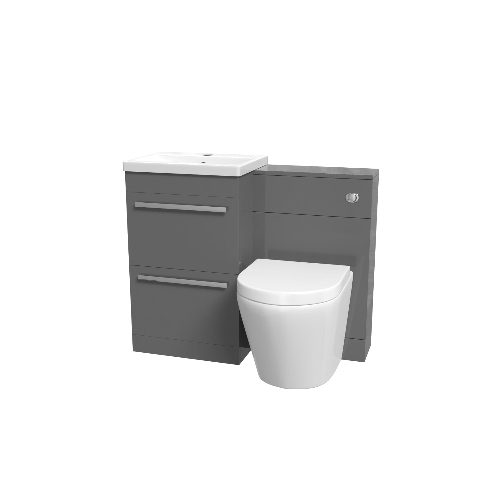 Nanuya Steel Grey Drawers Basin Cabinet, WC Unit & Rimless Back To Wall Toilet