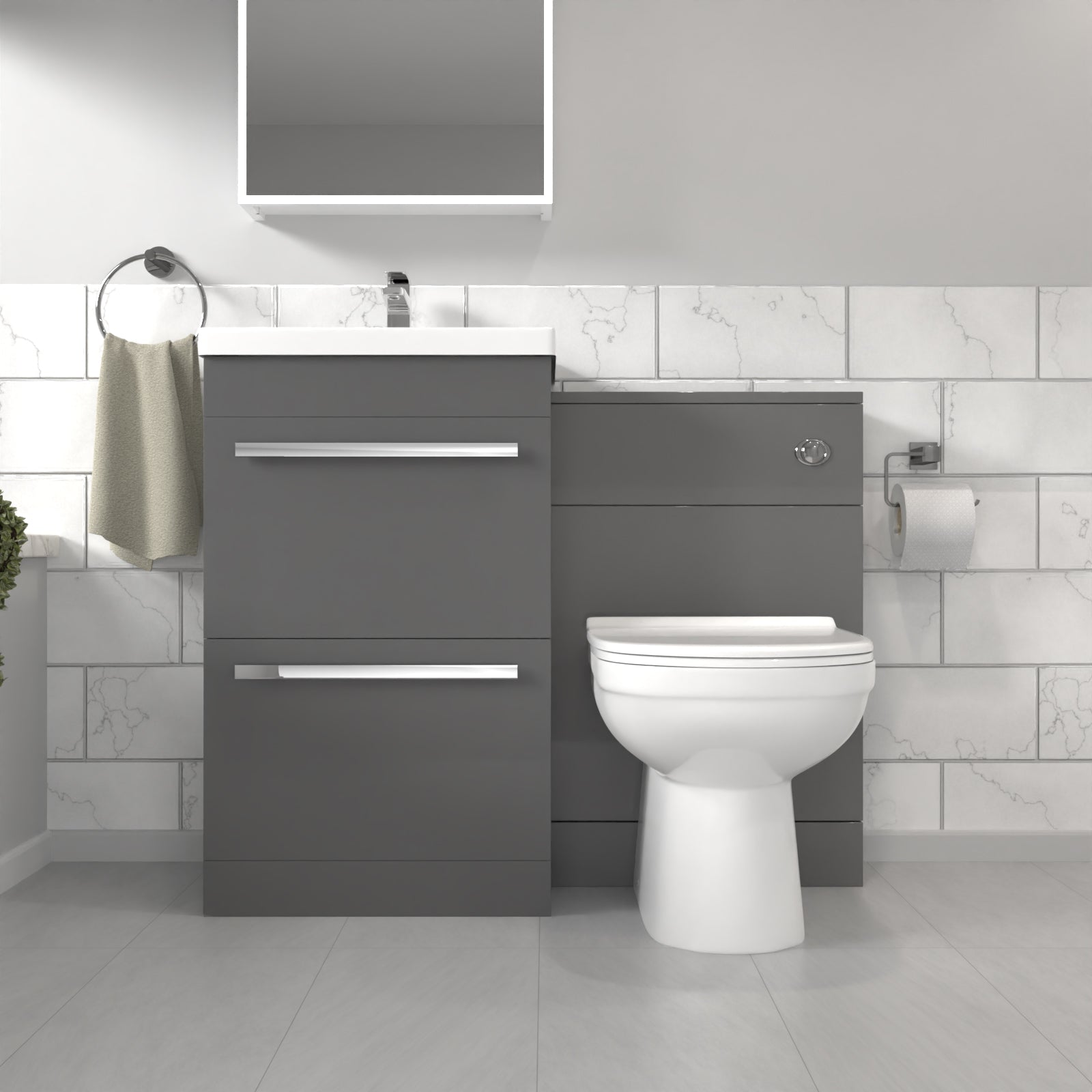 Nanuya Steel Grey Basin Vanity Cabinet With WC Unit & Soft Close Toilet